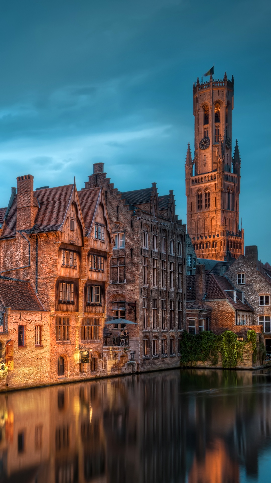 布鲁日, 反射, 运河, 里程碑, 建筑 壁纸 1080x1920 允许