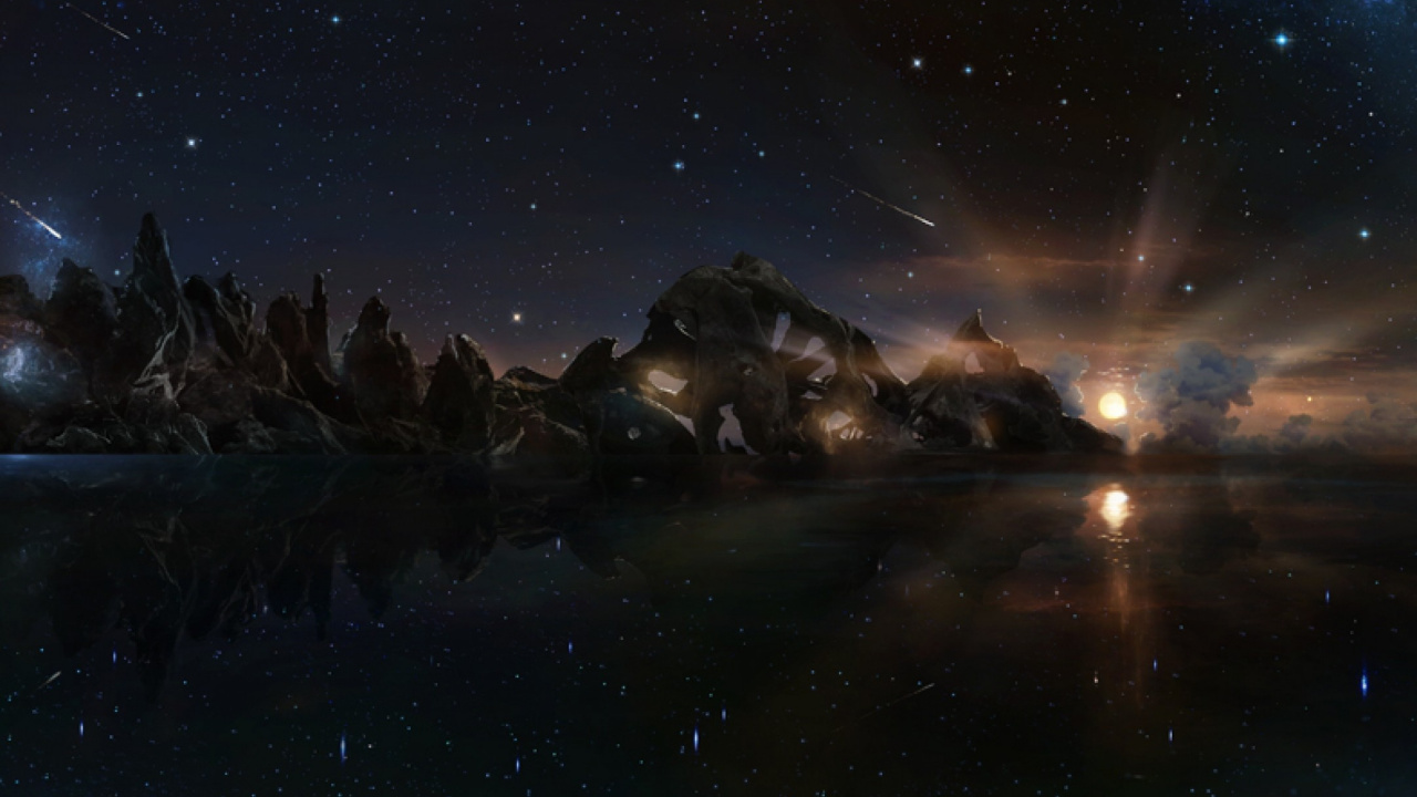 Gewässer Unter Sternenklarer Nacht. Wallpaper in 1280x720 Resolution