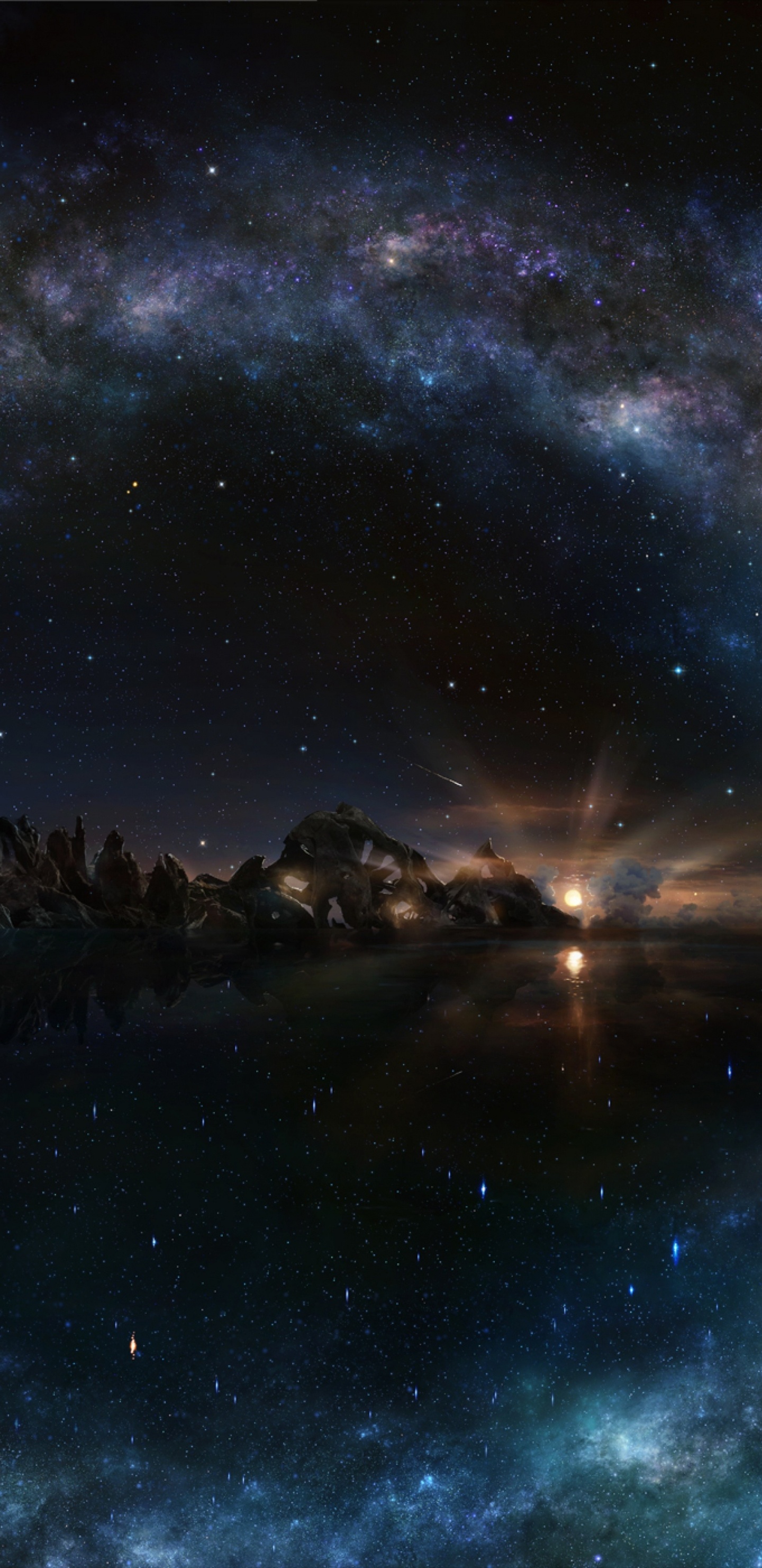 Plan D'eau Sous la Nuit Étoilée. Wallpaper in 1440x2960 Resolution