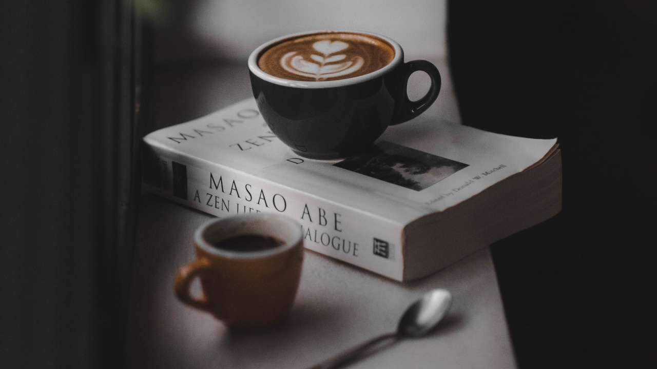 Black Ceramic Cup on White Wooden Table. Wallpaper in 1280x720 Resolution