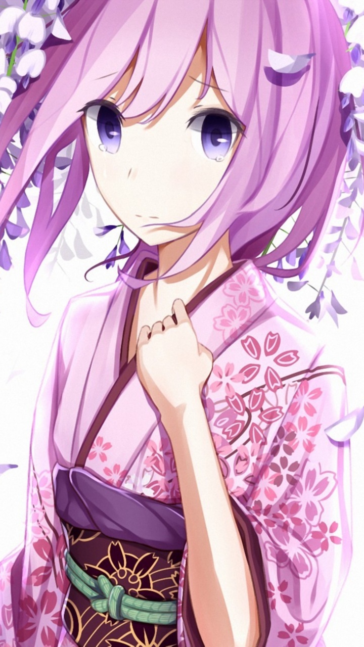 Lila Behaartes Mädchen Anime Charakter Hair. Wallpaper in 720x1280 Resolution
