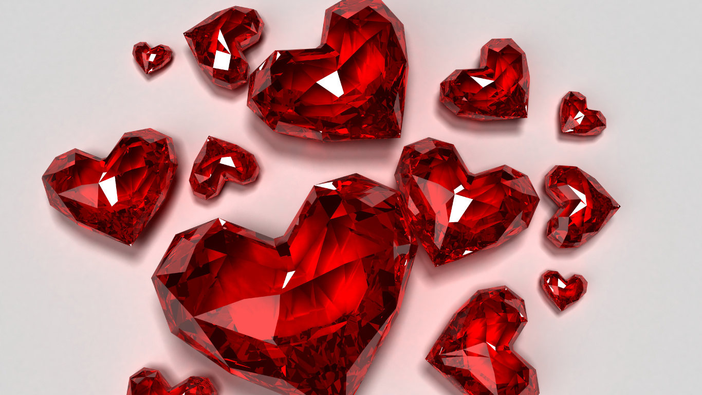 Cœur, Diamant, Diamant Rouge, Red, le Jour de Valentines. Wallpaper in 1366x768 Resolution