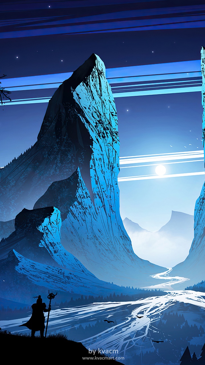 Mountain Warrior, Digital Art, Mountain, Illustration, Landscape Painting. Wallpaper in 720x1280 Resolution