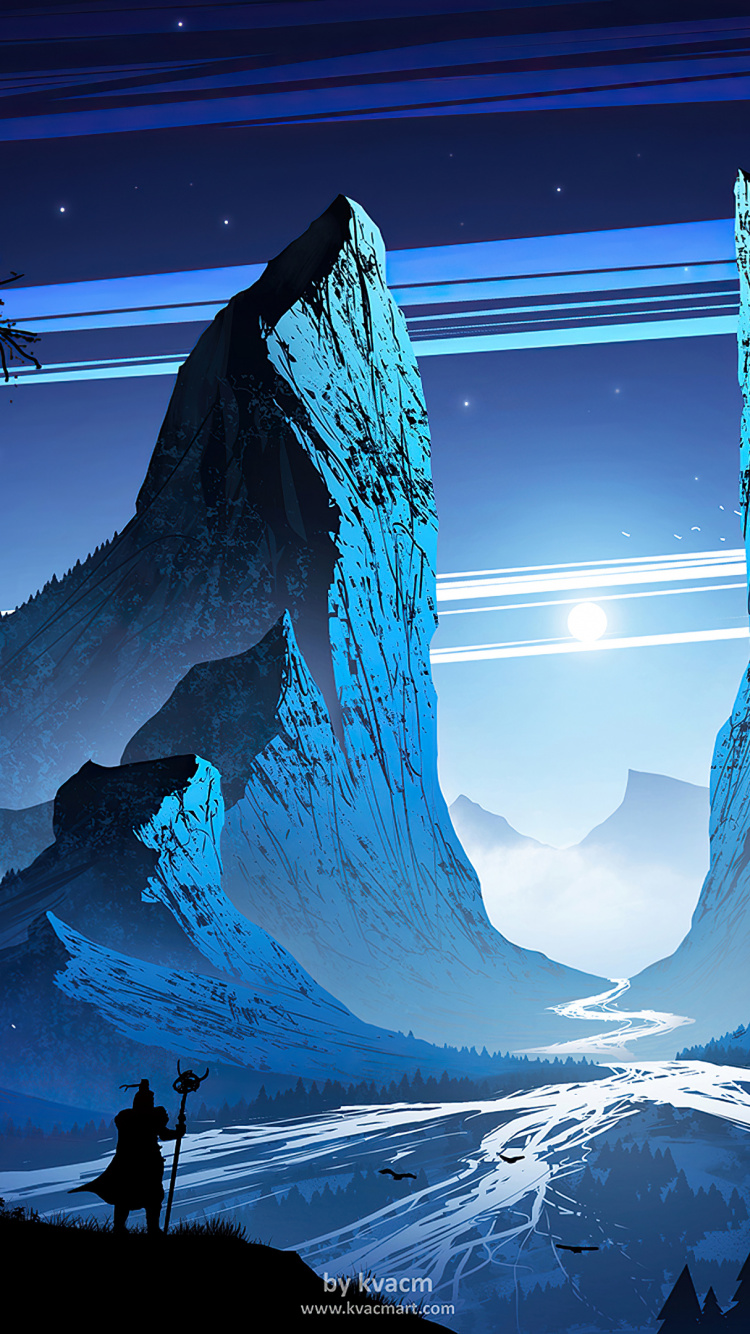 Mountain Warrior, Digital Art, Mountain, Illustration, Landscape Painting. Wallpaper in 750x1334 Resolution