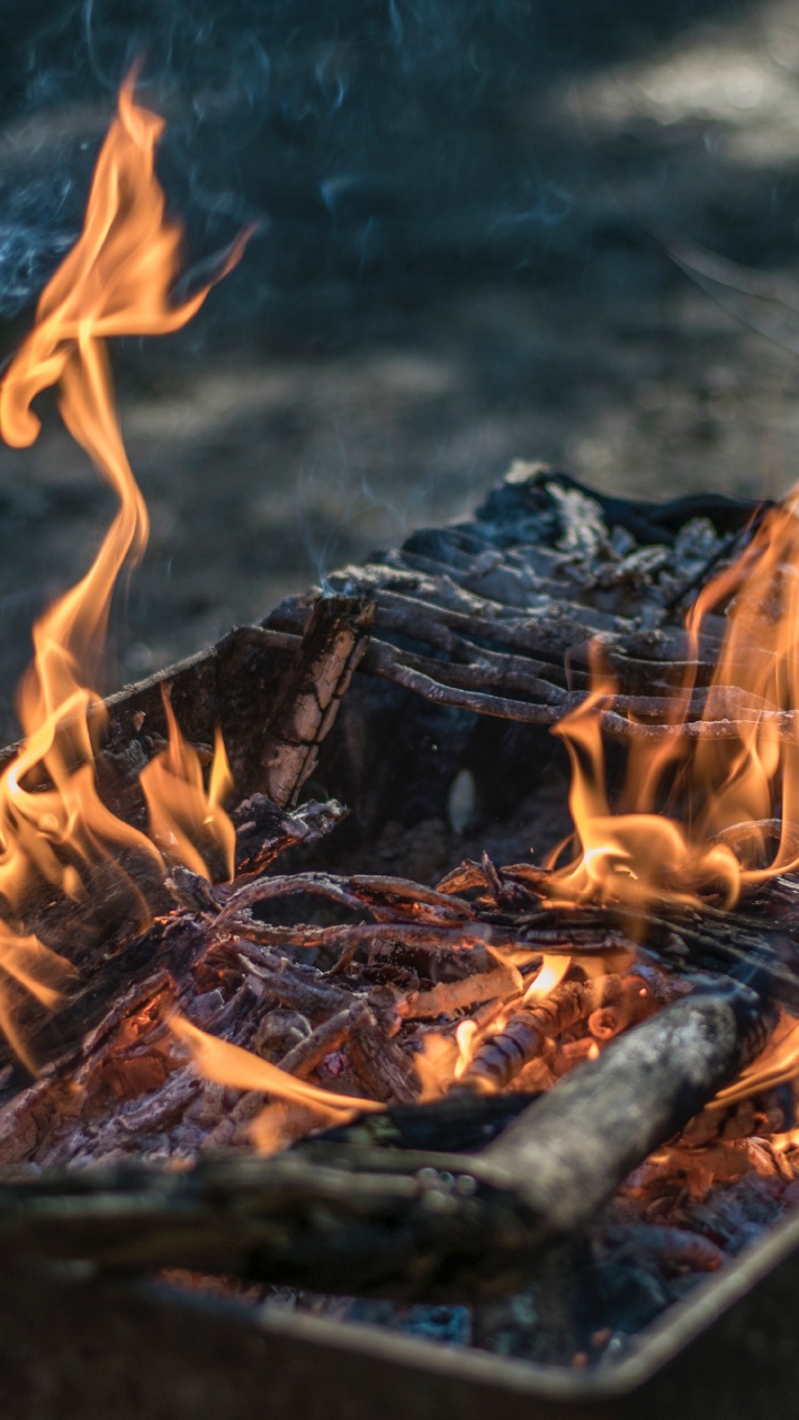 Burning Wood on Fire Pit. Wallpaper in 720x1280 Resolution