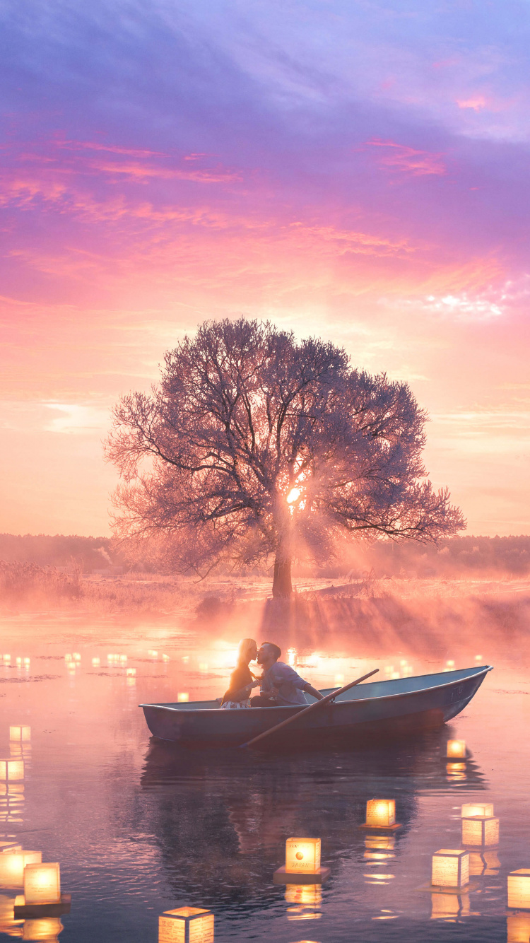 Eau, Bateau, Motomarine, Afterglow, Paysage Naturel. Wallpaper in 750x1334 Resolution