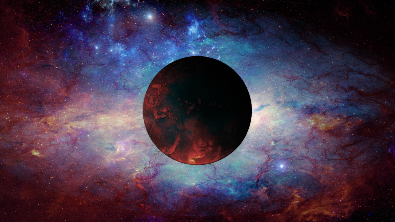 Luna Llena en el Cielo Azul y Morado. Wallpaper in 1366x768 Resolution