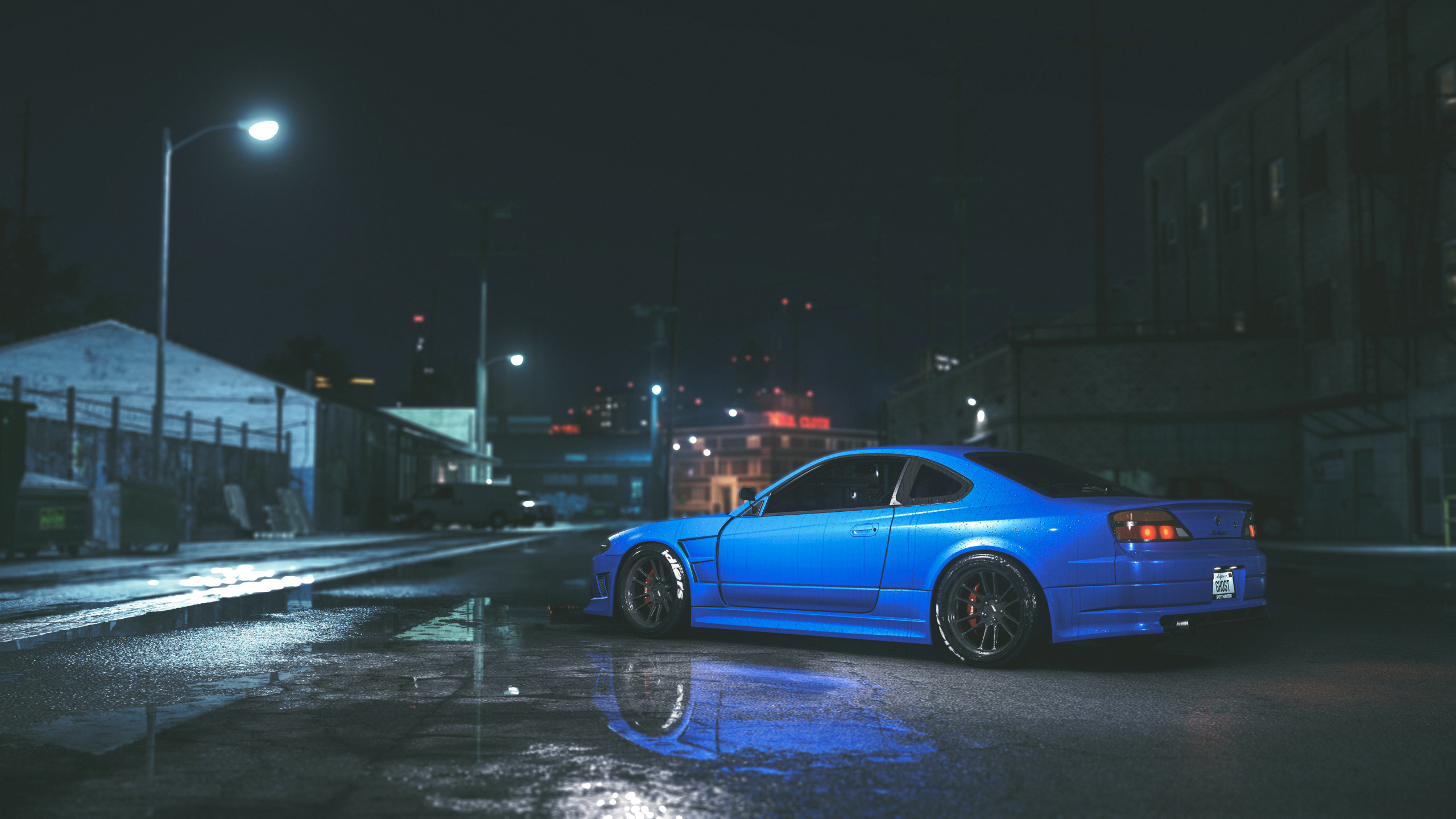 Coupe Azul en la Carretera Durante la Noche. Wallpaper in 2560x1440 Resolution