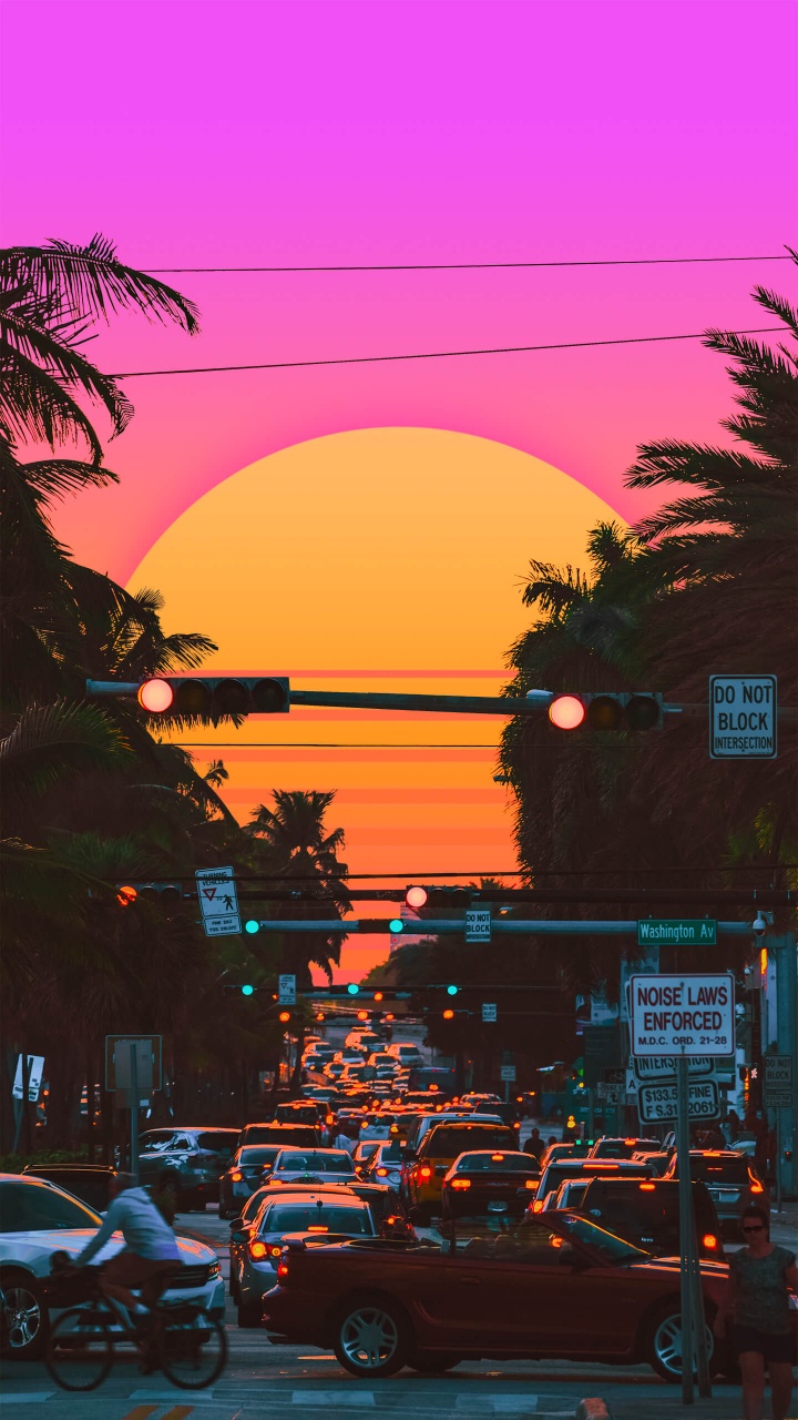 Puesta de Sol de Onda de Vapor, Icanvas, Arte, Cartel, Synthwave. Wallpaper in 720x1280 Resolution