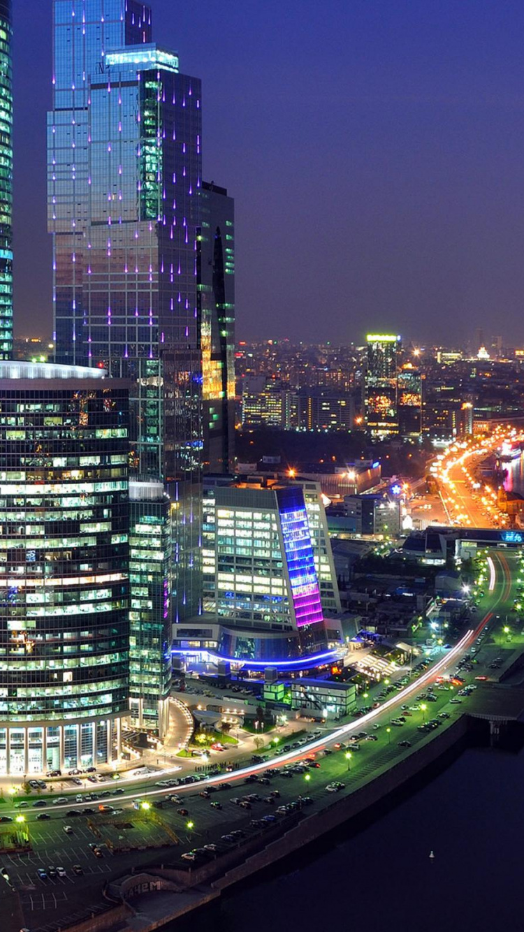 Skyline Der Stadt Bei Nacht Night. Wallpaper in 750x1334 Resolution