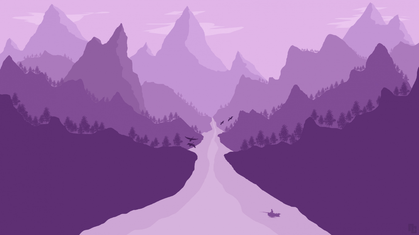 Minimalism, Art, Landscape, Purple, Tree. Wallpaper in 1366x768 Resolution