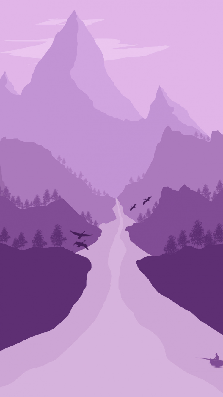 Minimalism, Art, Landscape, Purple, Tree. Wallpaper in 750x1334 Resolution