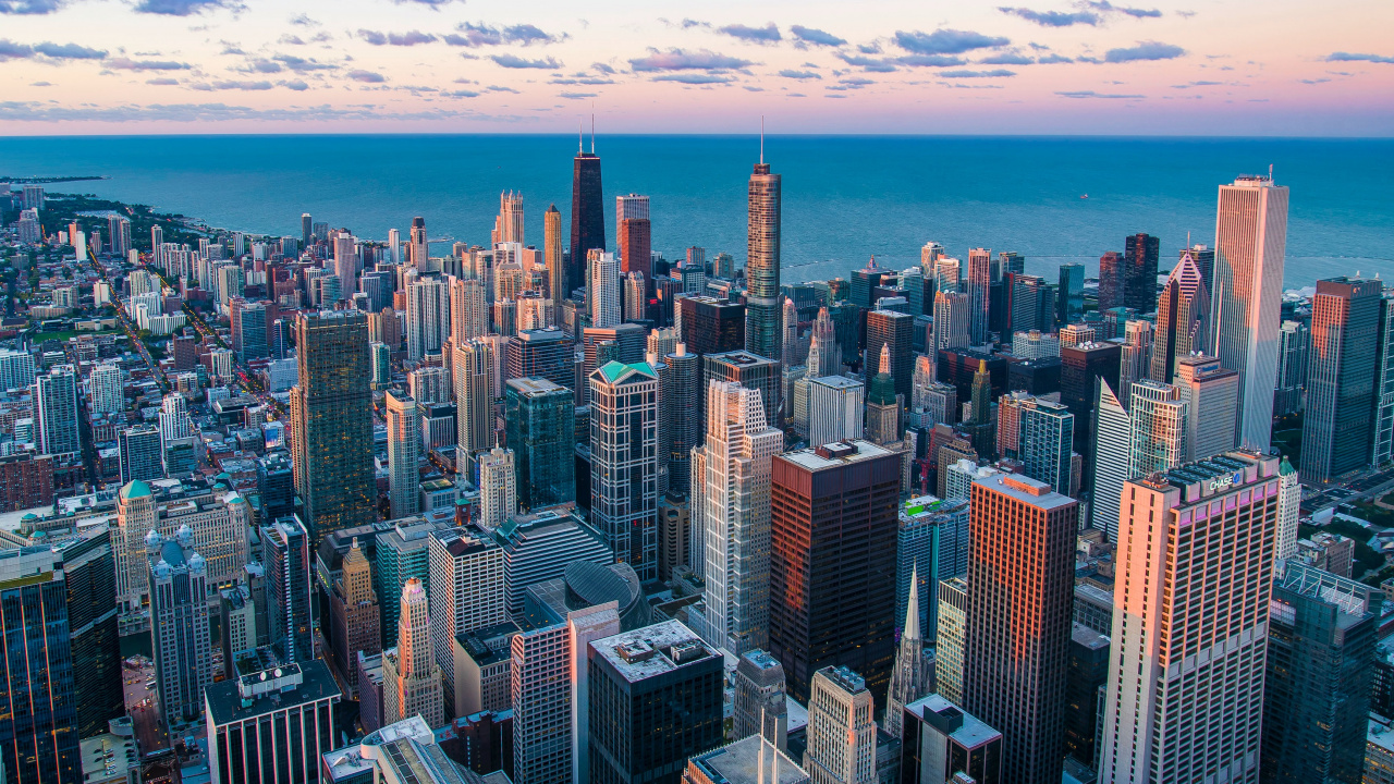 Chicago Innenstadt, Furama-Restaurant, Birchwood-Gesundheitspartner, Wasser, Wolkenkratzer. Wallpaper in 1280x720 Resolution