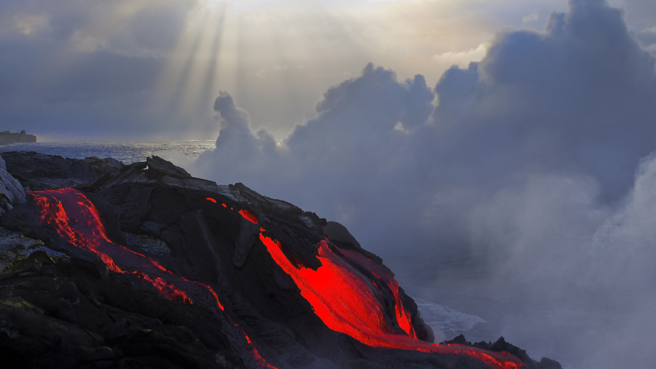 Lava, Vulkan, Bergigen Landschaftsformen, Atmosphäre, Grat. Wallpaper in 1280x720 Resolution