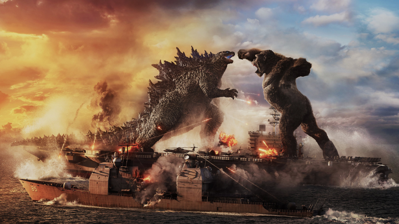 Godzilla vs Kong, Godzilla, King Kong, Action, Warner Bros. Wallpaper in 1366x768 Resolution