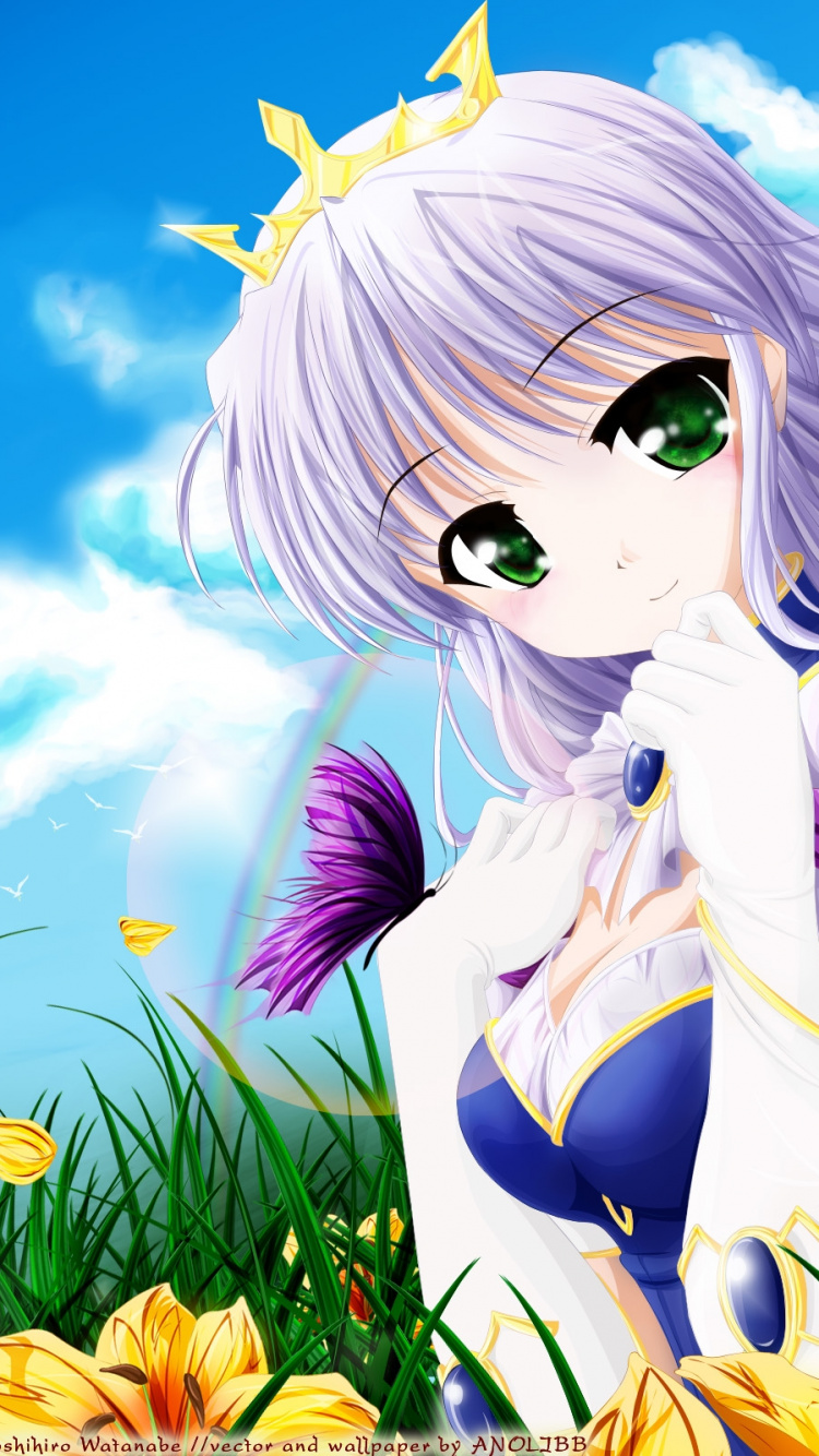 Weißhaariges Mädchen Anime-Charakter. Wallpaper in 750x1334 Resolution