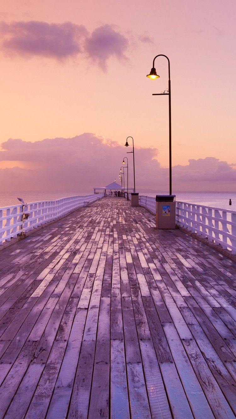 Boardwalk, Cloud, Water, Street Light, Purple. Wallpaper in 750x1334 Resolution