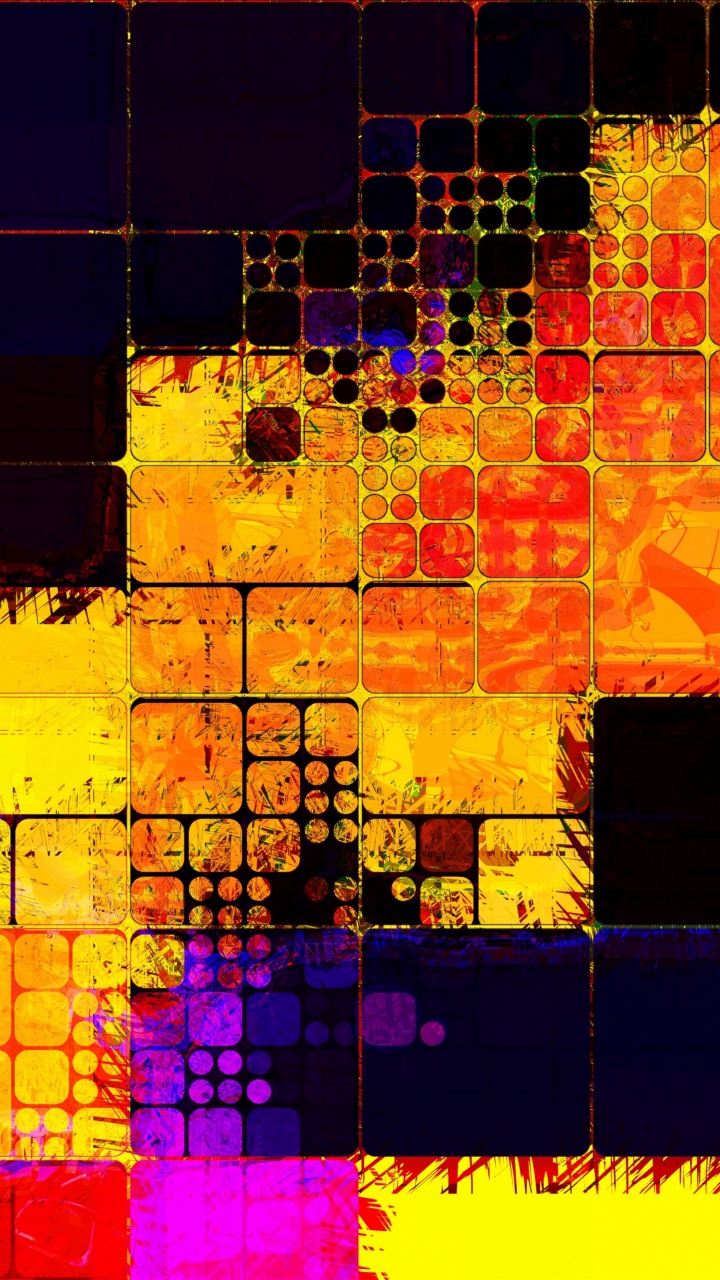 Peinture Abstraite Jaune Rouge et Violette. Wallpaper in 720x1280 Resolution