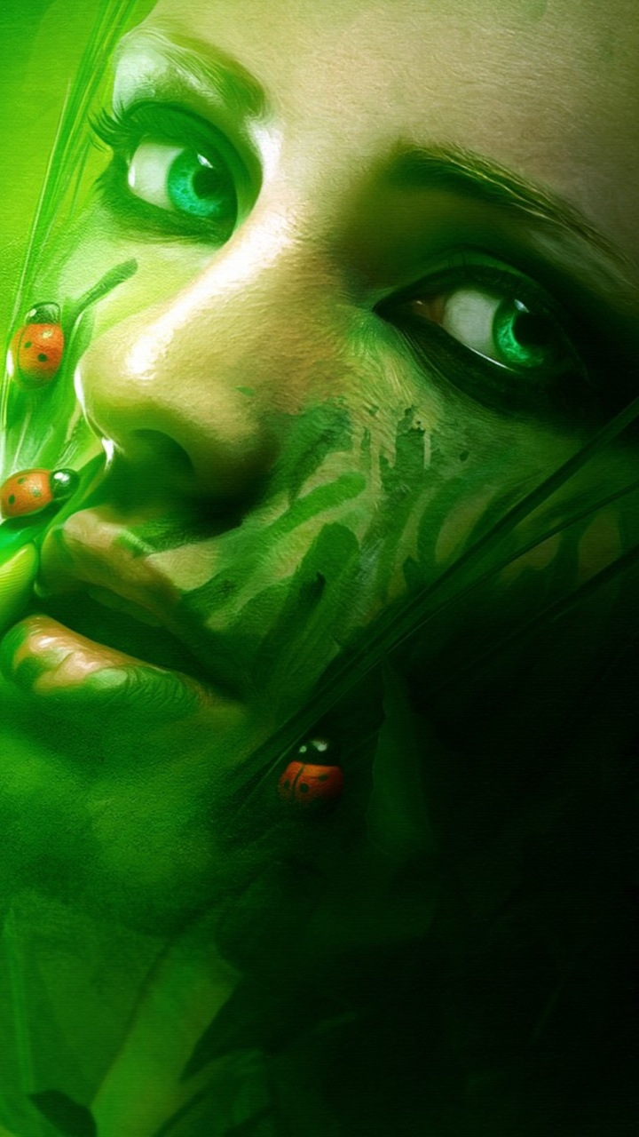 Visage de Femme Vert et Noir. Wallpaper in 720x1280 Resolution