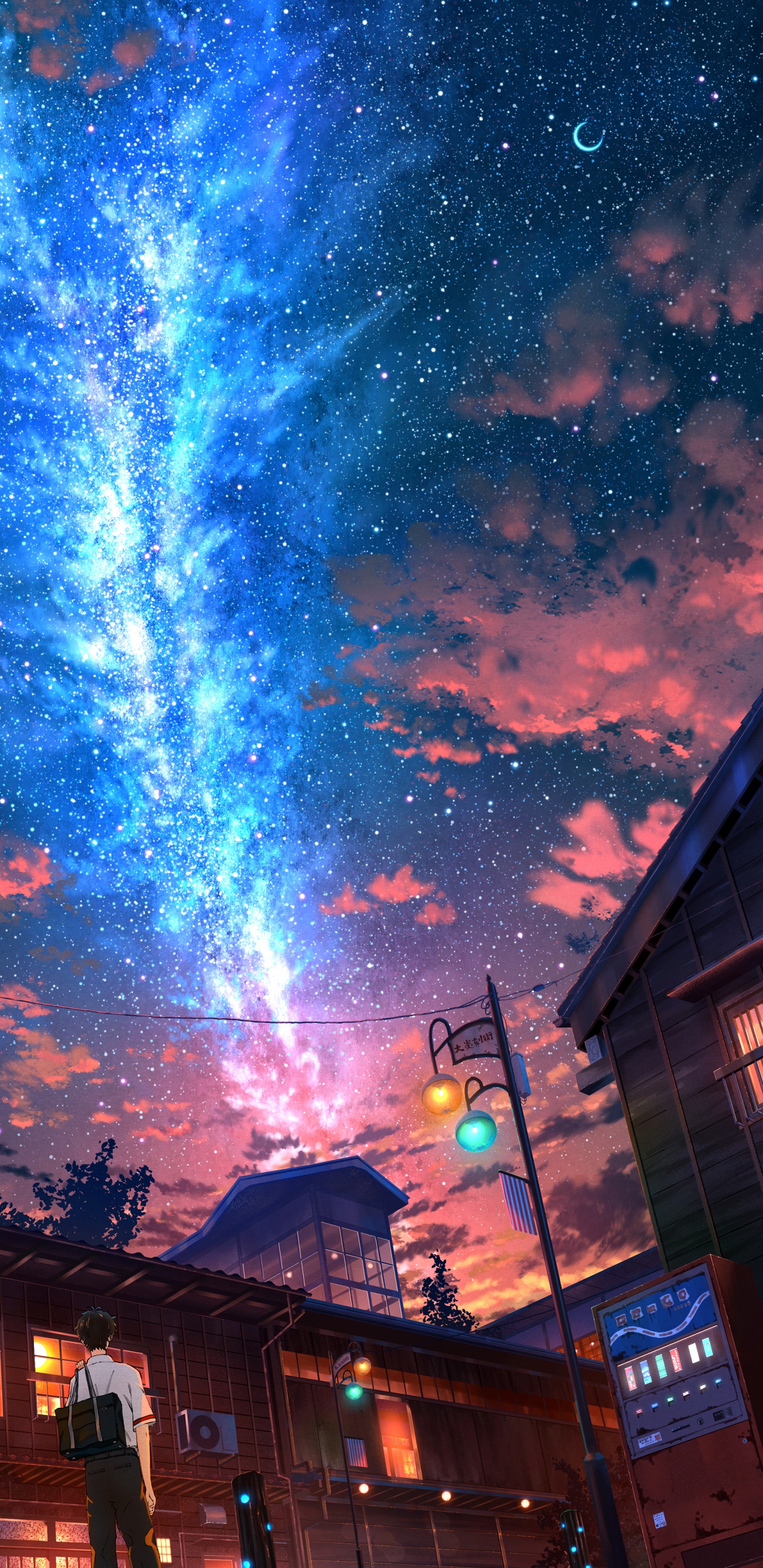 Illustration, Anime, Atmosphäre, Blau, Cloud. Wallpaper in 1440x2960 Resolution