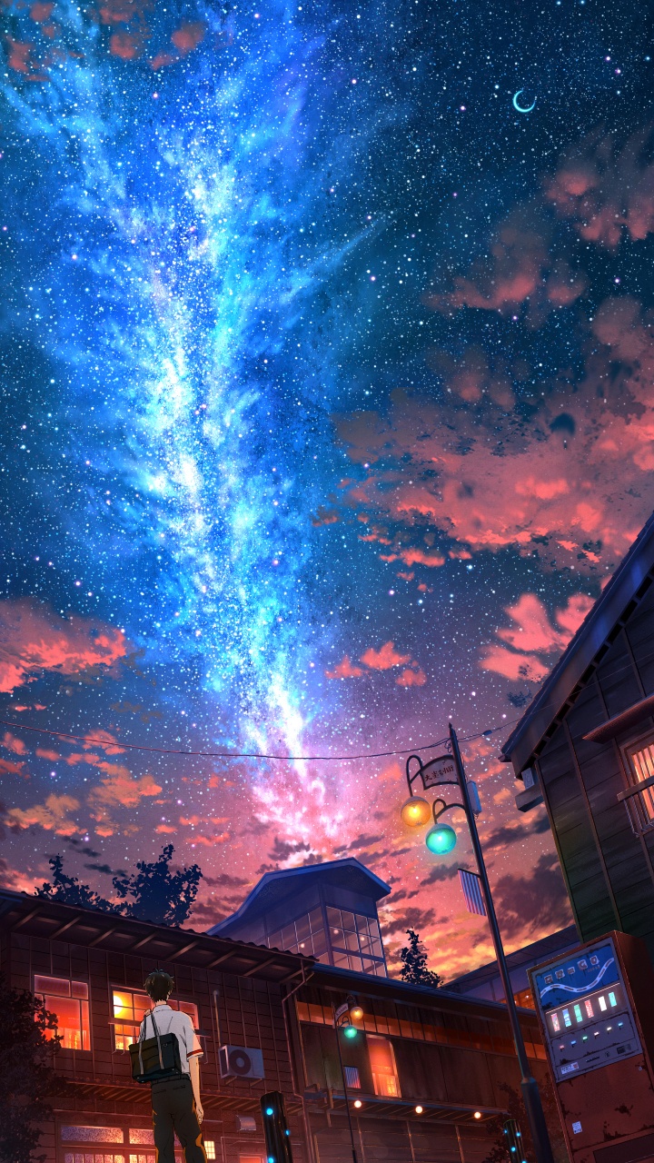 Download 720x1280 Wallpaper Illustration, Anime, Atmosphere, Blue, World Illustration, Anime, Atmosphere, Blue, World. Wallpaper in 720x1280 Resolution