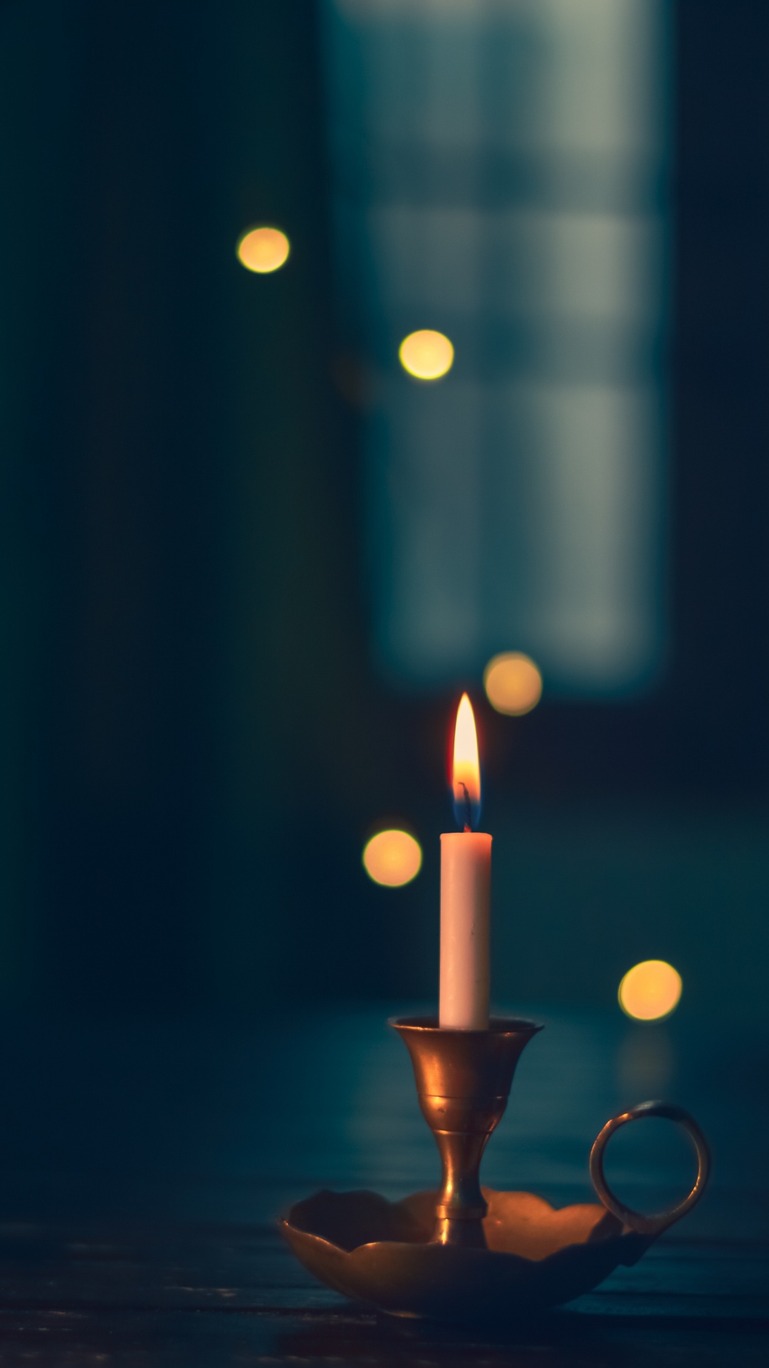 Lighted Candle in Black Holder. Wallpaper in 1080x1920 Resolution