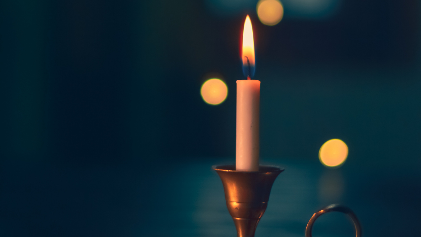 Lighted Candle in Black Holder. Wallpaper in 1366x768 Resolution