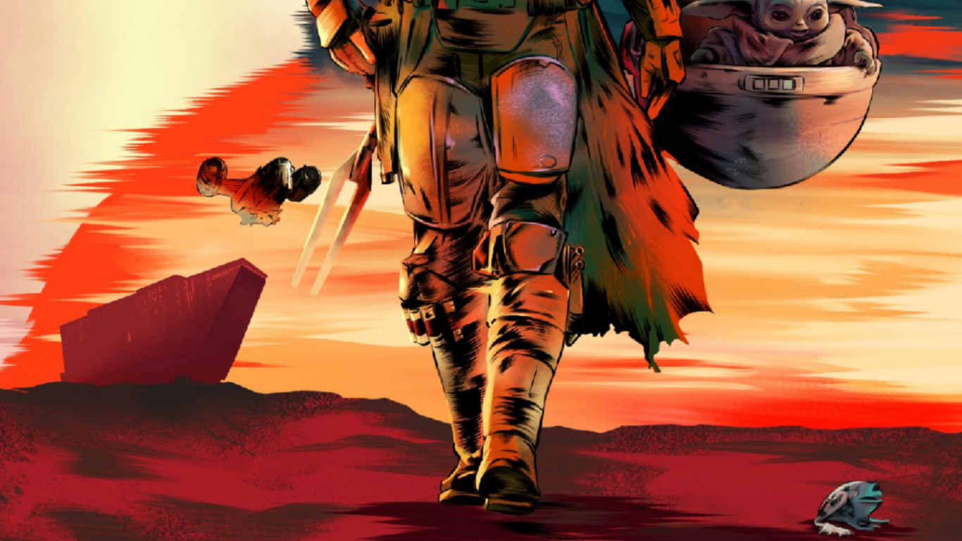艺术, Grogu, 安纳金天行者, The Mandalorian, 海报 壁纸 1366x768 允许