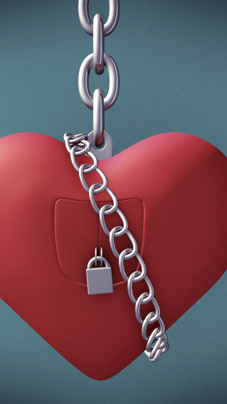 Red Heart With Silver Padlock. Wallpaper in 750x1334 Resolution