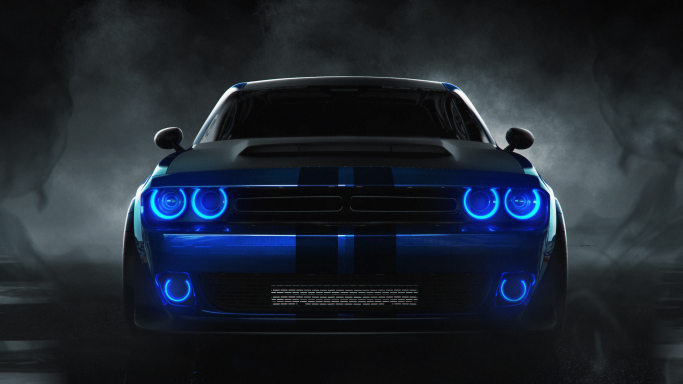 道奇挑战者, Dodge, Dodge Challenger 2021, 福特野马, 车灯 壁纸 1366x768 允许