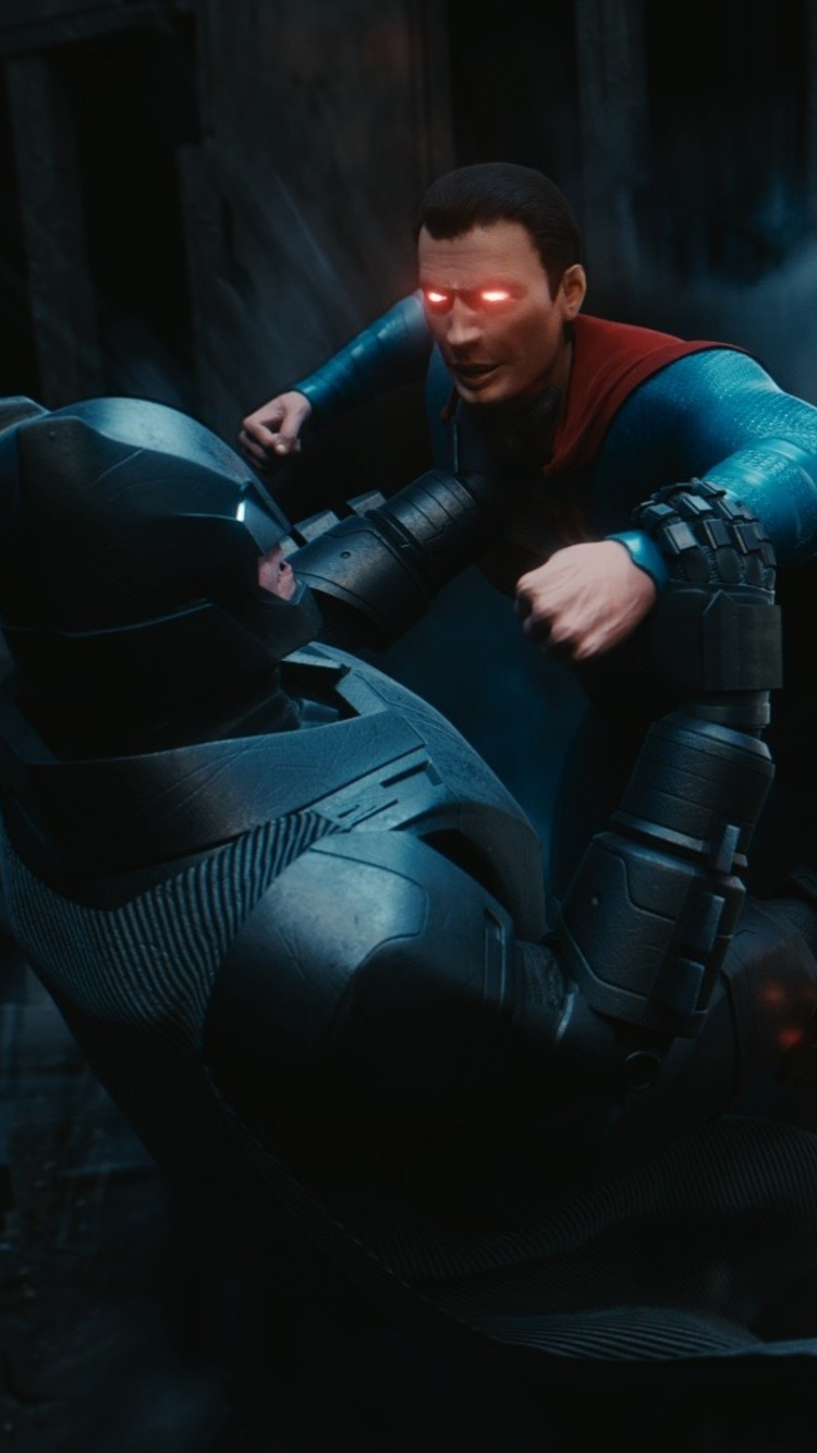 Hombre de Traje Azul y Negro Con Arma Roja y Negra. Wallpaper in 750x1334 Resolution