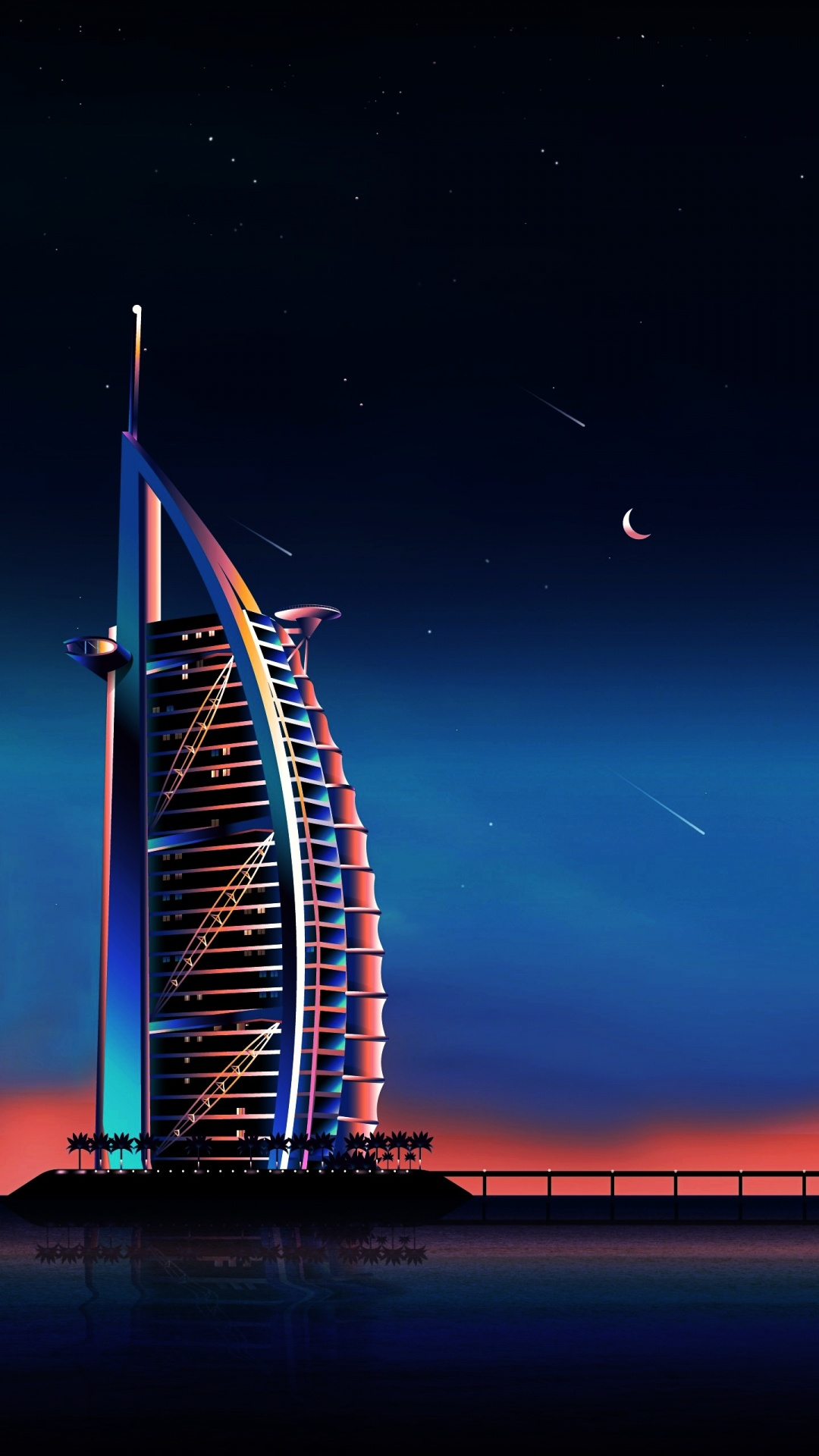 City, Dubai, Vaporwave, Night, Atmosphere. Wallpaper in 1080x1920 Resolution