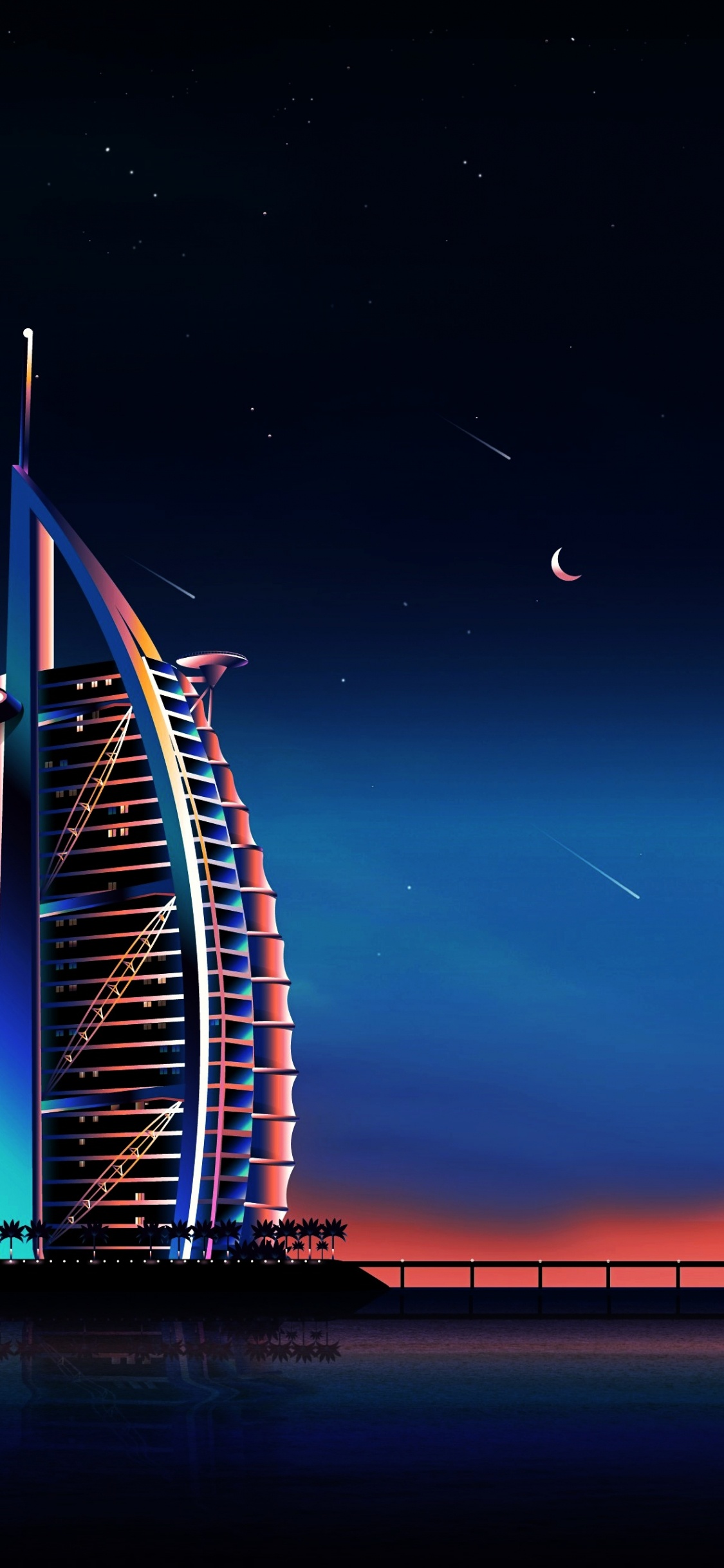 City, Dubai, Vaporwave, Night, Atmosphere. Wallpaper in 1125x2436 Resolution