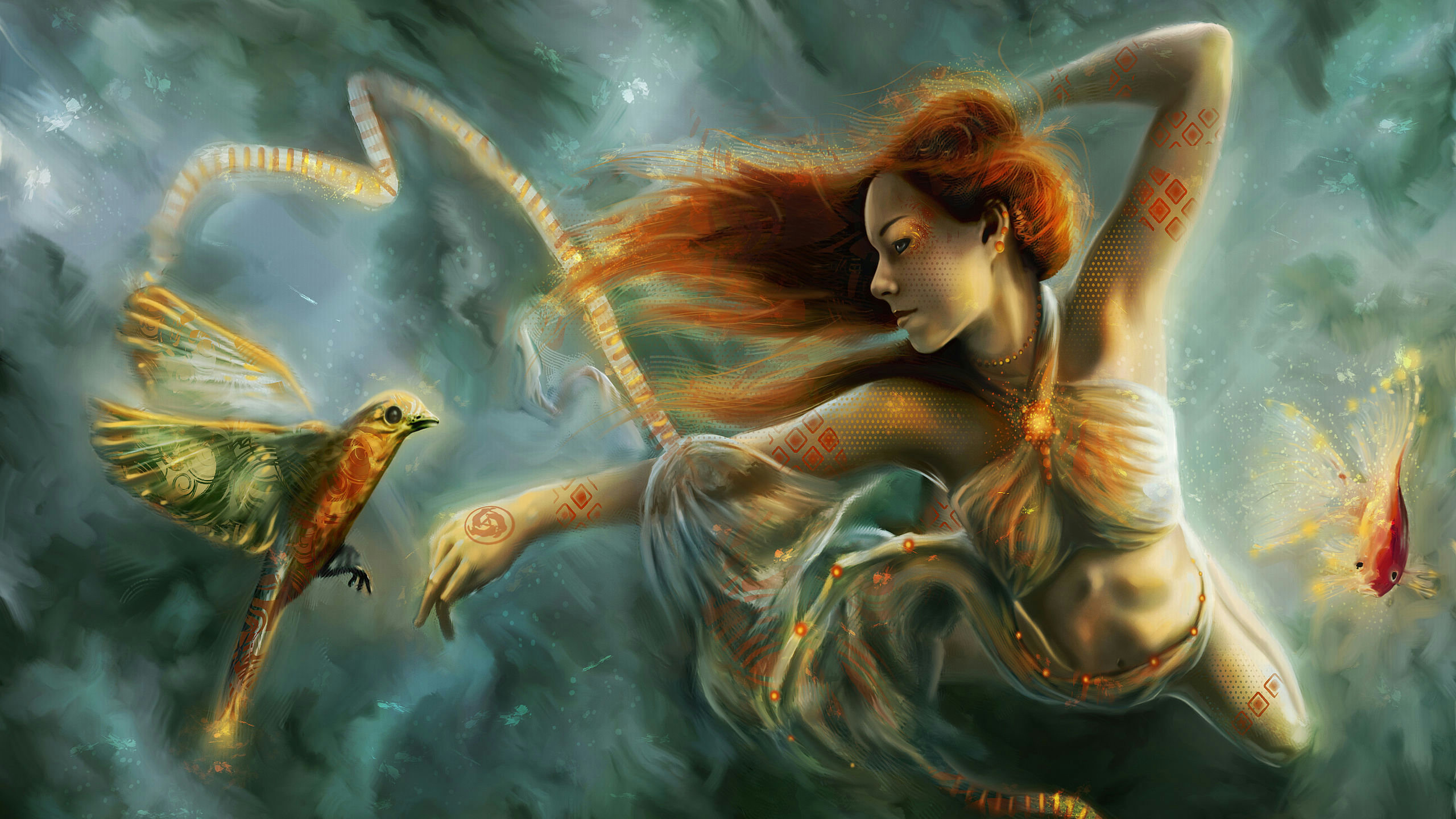 Frau Mit Braunen Haaren im Gewässer. Wallpaper in 2560x1440 Resolution