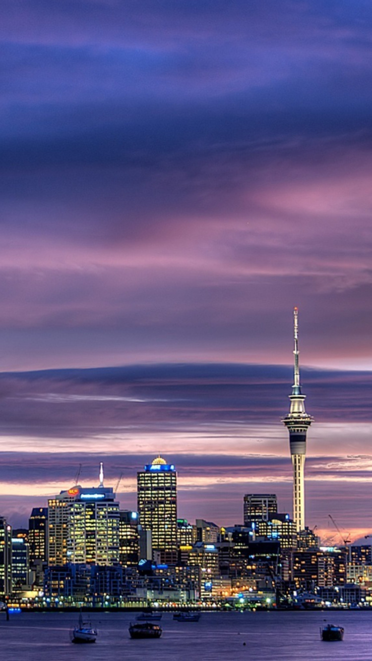 City Skyline Under Cloudy Sky During Night Time. Wallpaper in 750x1334 Resolution