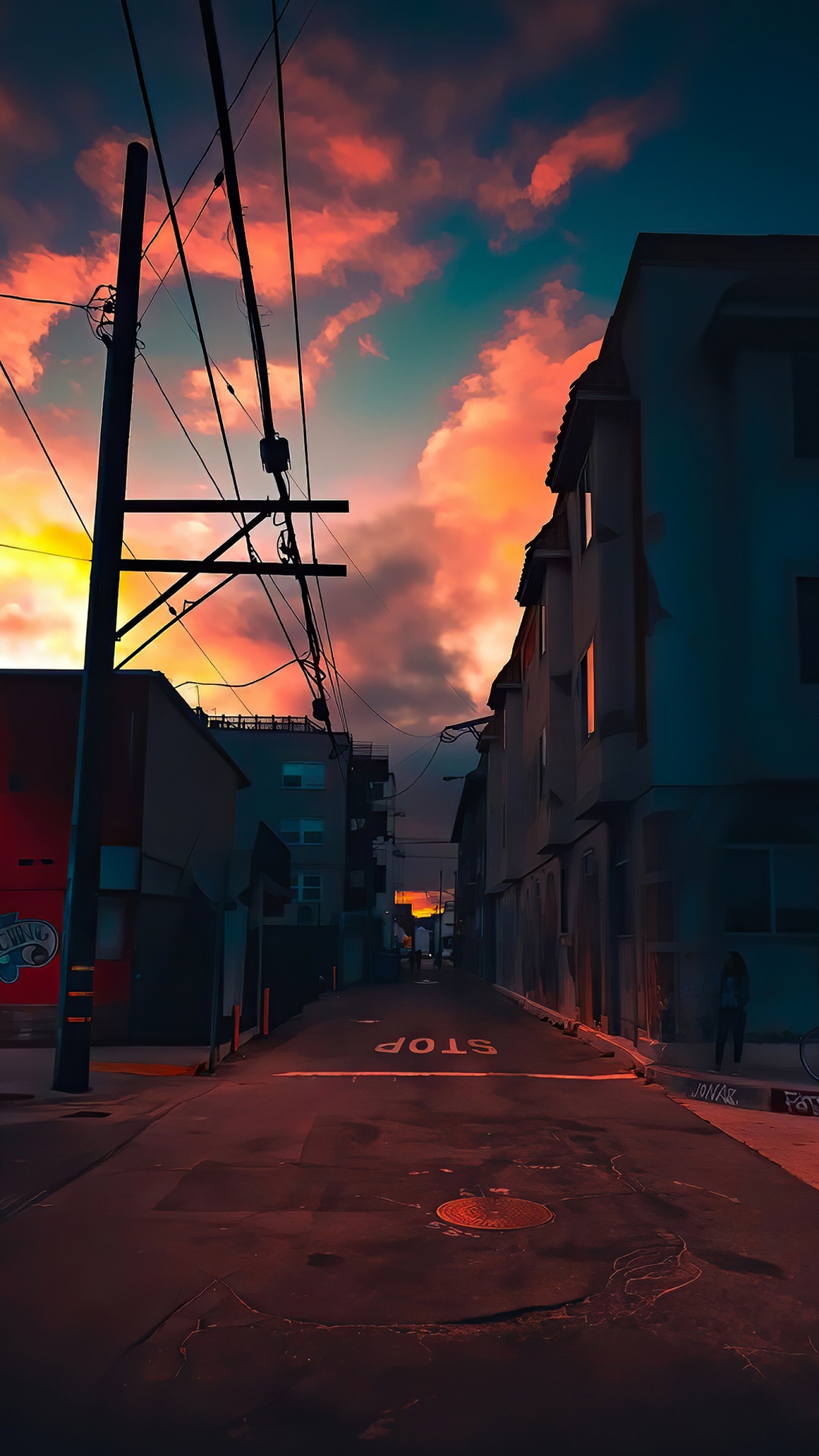 Sonnenuntergang, Abend, Afterglow, Orange, Overhead Power Line. Wallpaper in 1080x1920 Resolution