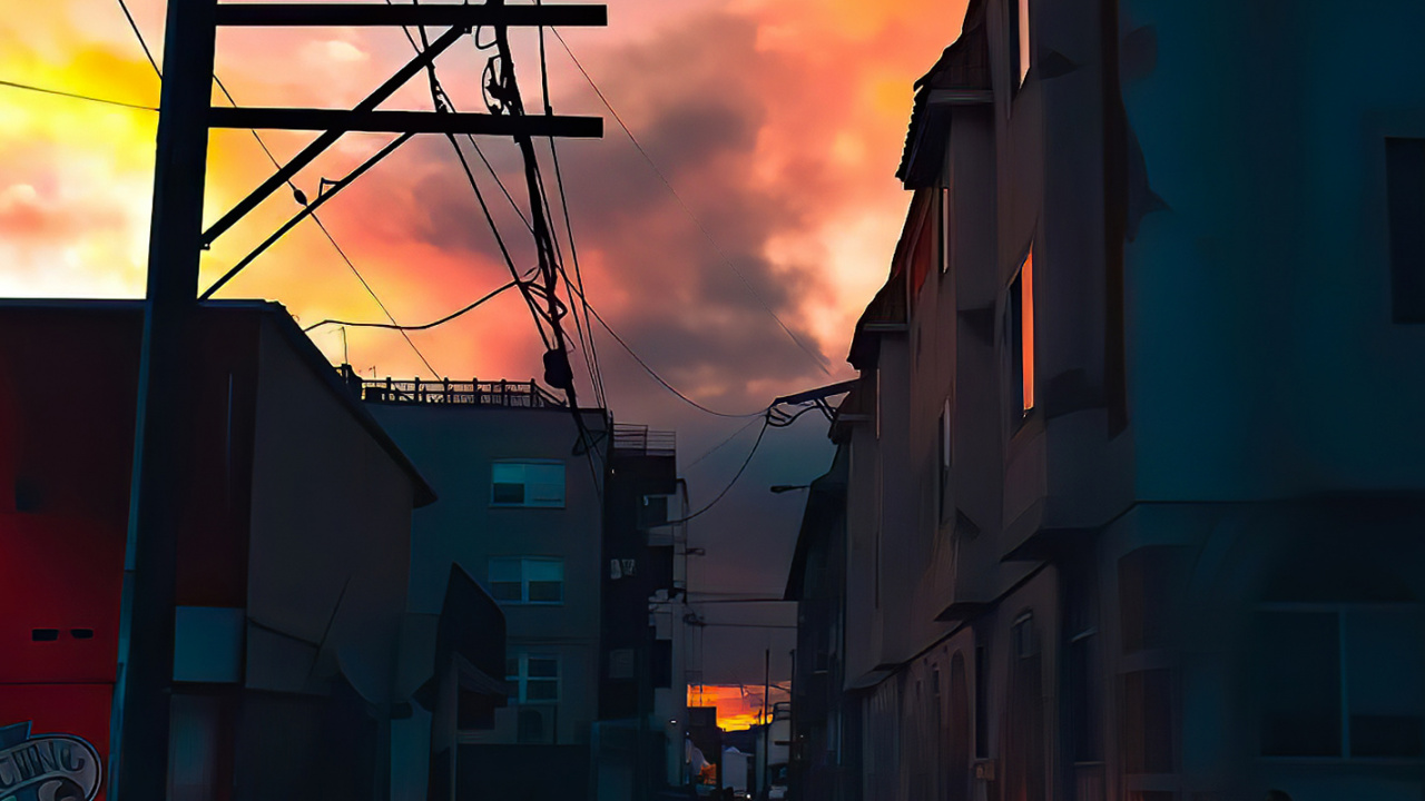 Sonnenuntergang, Abend, Afterglow, Orange, Overhead Power Line. Wallpaper in 1280x720 Resolution