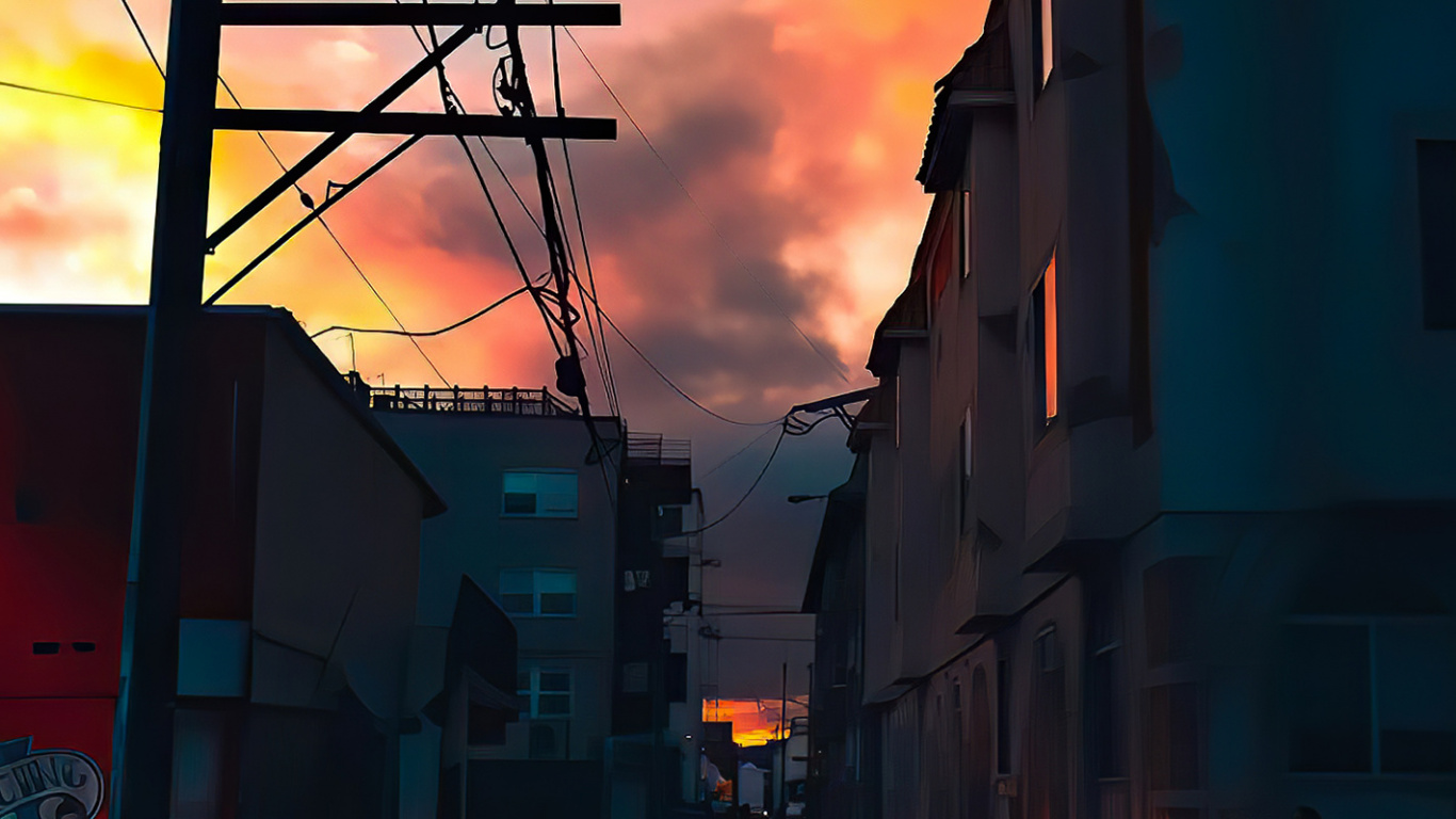 Sunset, Evening, Afterglow, Dusk, Orange. Wallpaper in 1366x768 Resolution