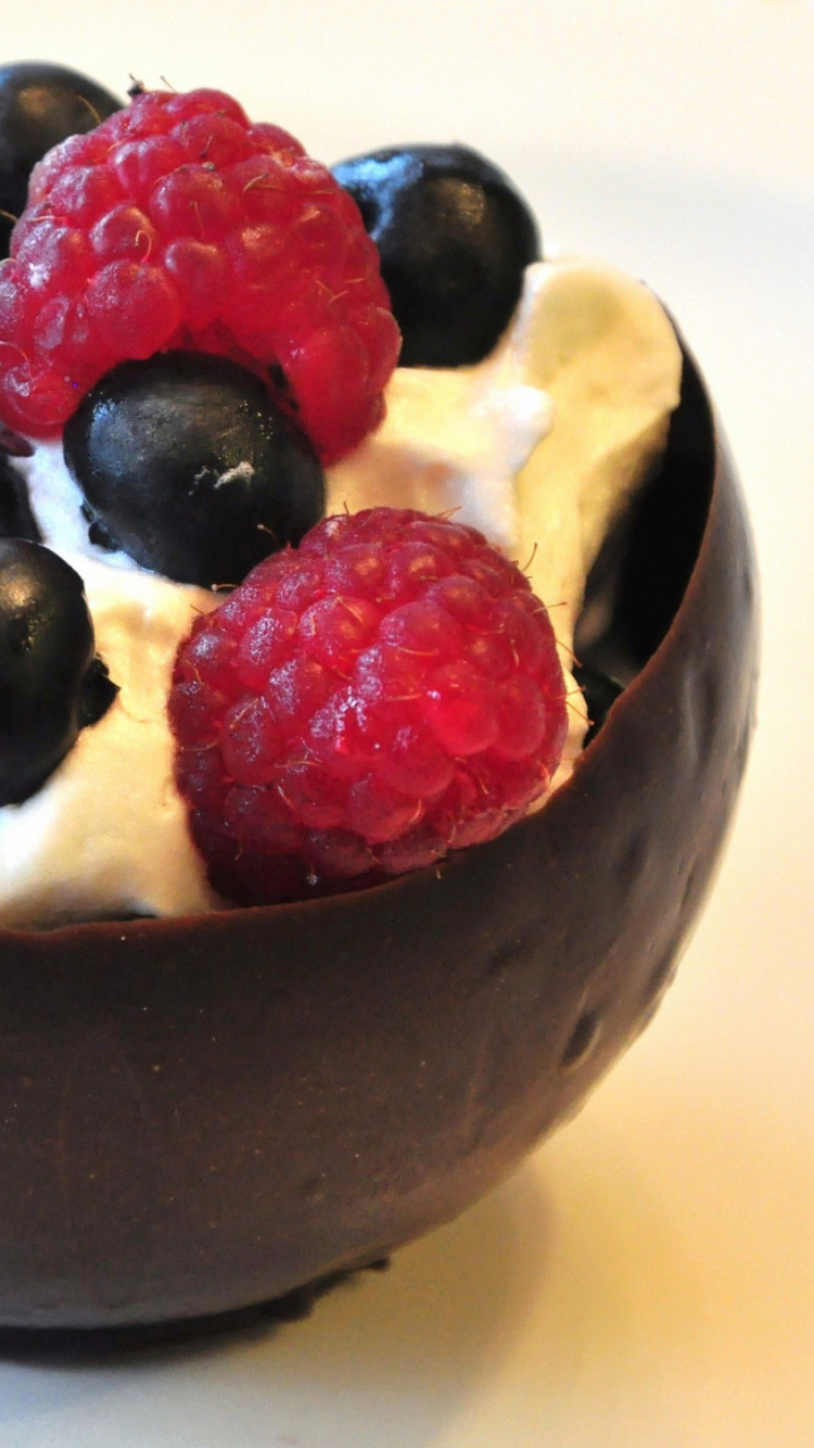 Ice Cream With Raspberry and Blueberry on White Ceramic Bowl. Wallpaper in 750x1334 Resolution