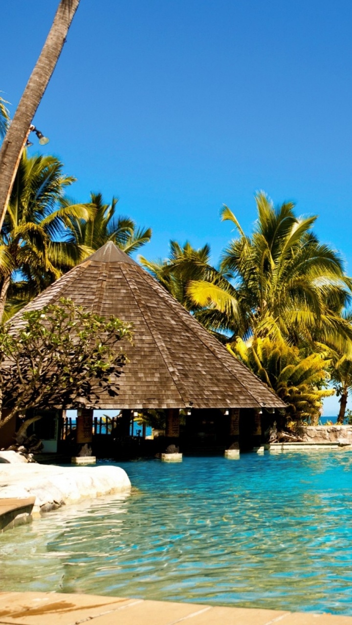 Brown Wooden Beach House Near Palm Trees During Daytime. Wallpaper in 720x1280 Resolution