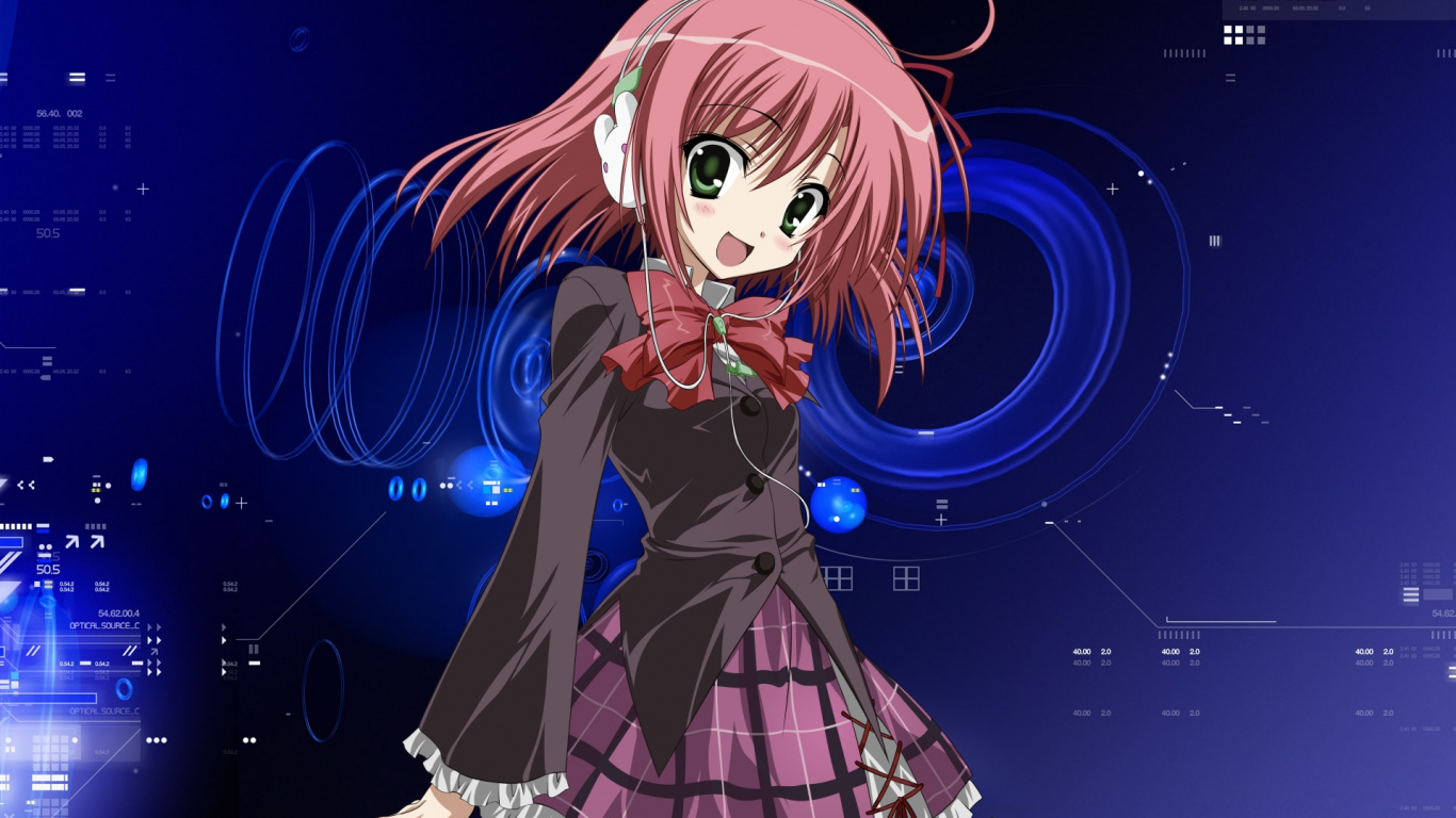 Fille en Caractère Anime Uniforme Scolaire Blanc et Rose. Wallpaper in 1366x768 Resolution