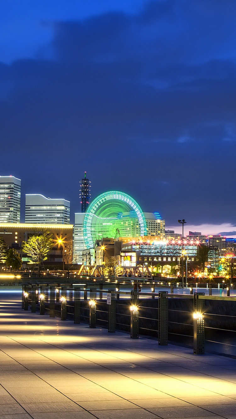 Skyline Der Stadt Bei Nacht Night. Wallpaper in 750x1334 Resolution