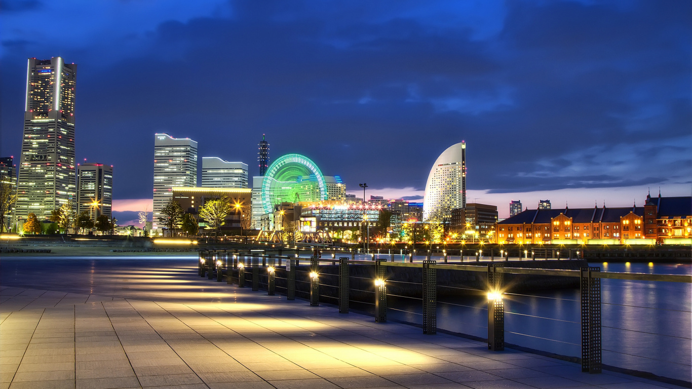City Skyline During Night Time. Wallpaper in 1366x768 Resolution