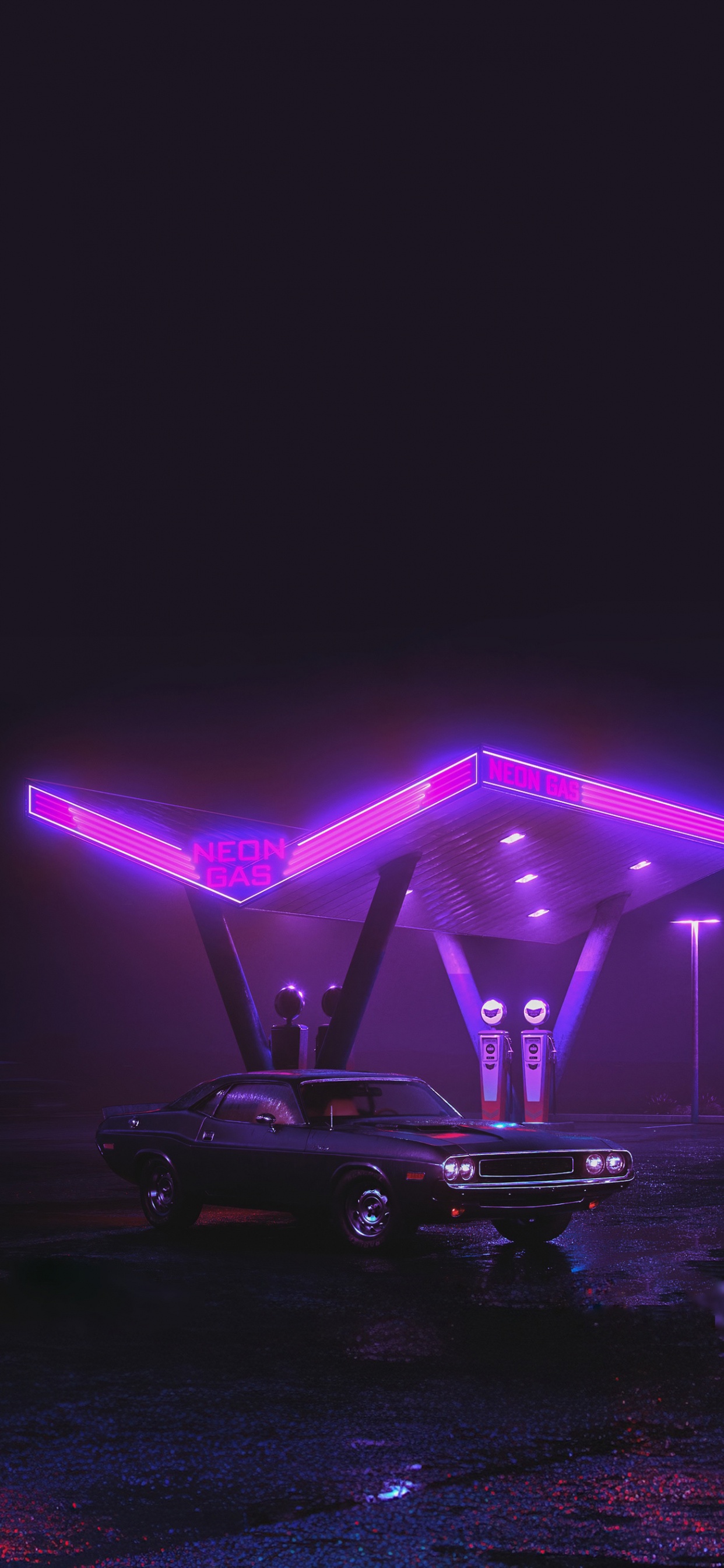 Night, Cars, Automotive Lighting, Purple, Hood. Wallpaper in 1242x2688 Resolution