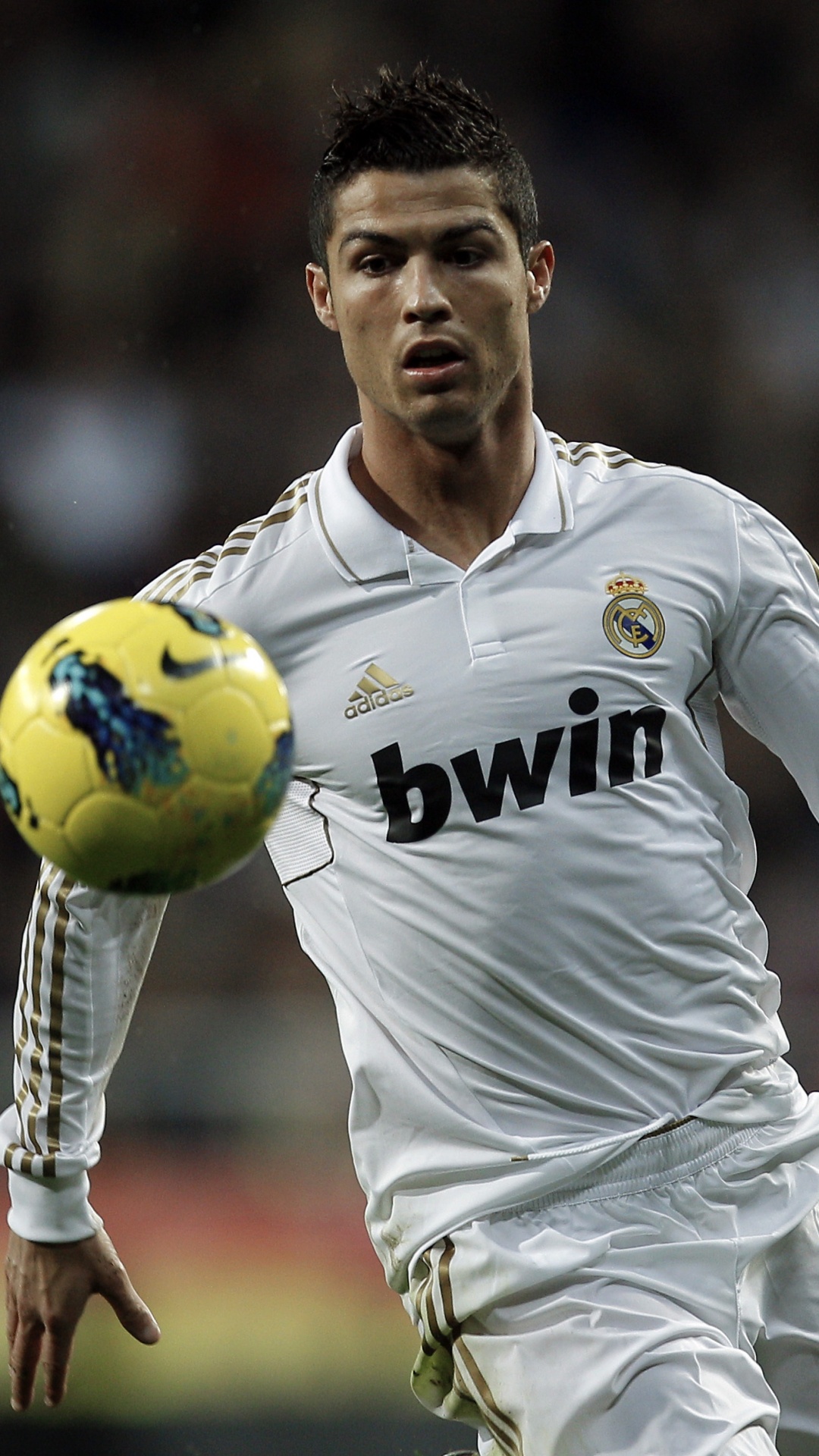 Man in White and Black Nike Soccer Jersey Holding Yellow and Black Soccer Ball. Wallpaper in 1080x1920 Resolution