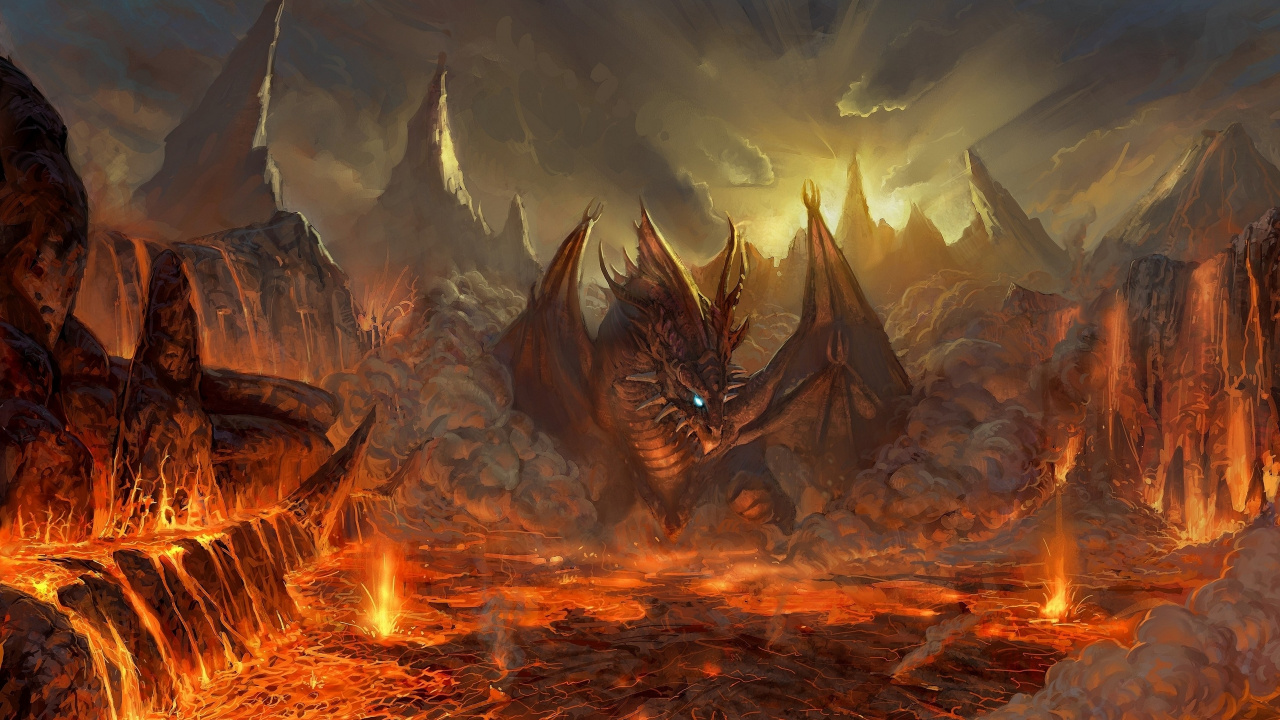 Brauner Und Schwarzer Drache in Flammen. Wallpaper in 1280x720 Resolution