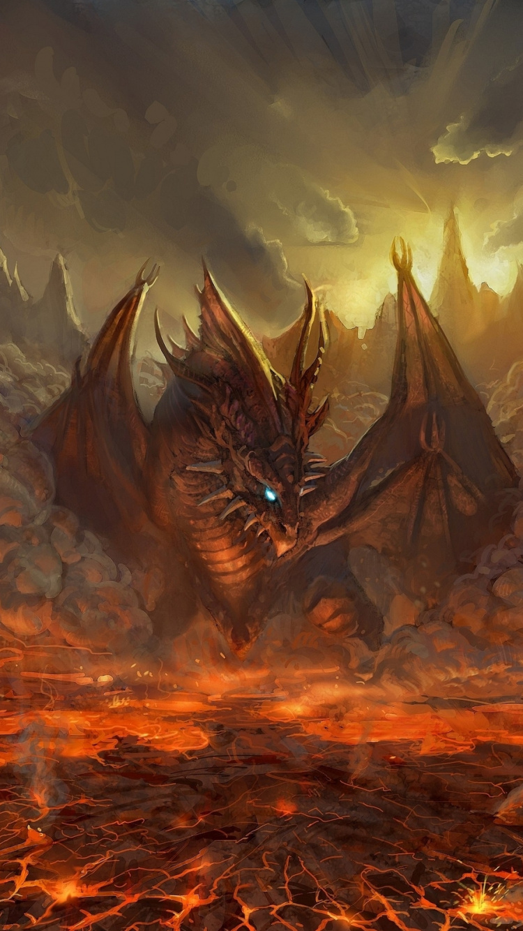 Brauner Und Schwarzer Drache in Flammen. Wallpaper in 750x1334 Resolution