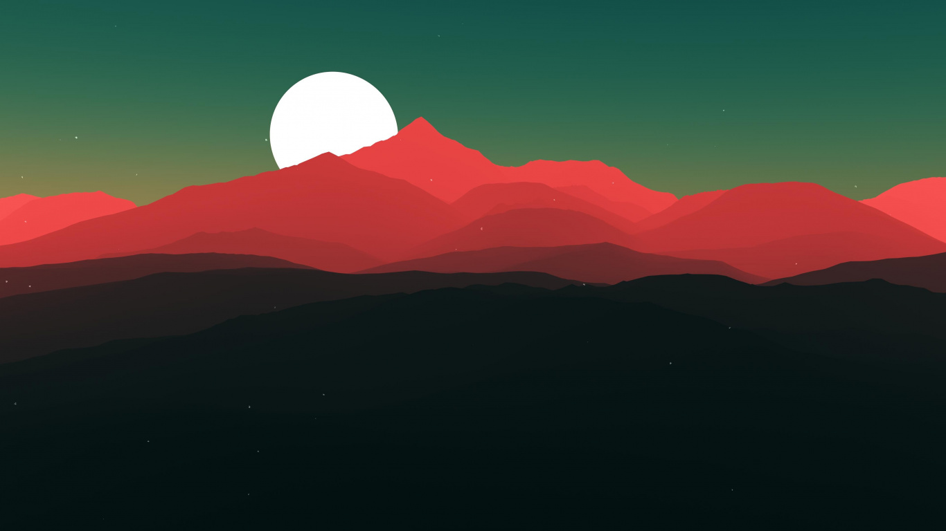 Silhouette of Mountain During Night Time. Wallpaper in 1366x768 Resolution