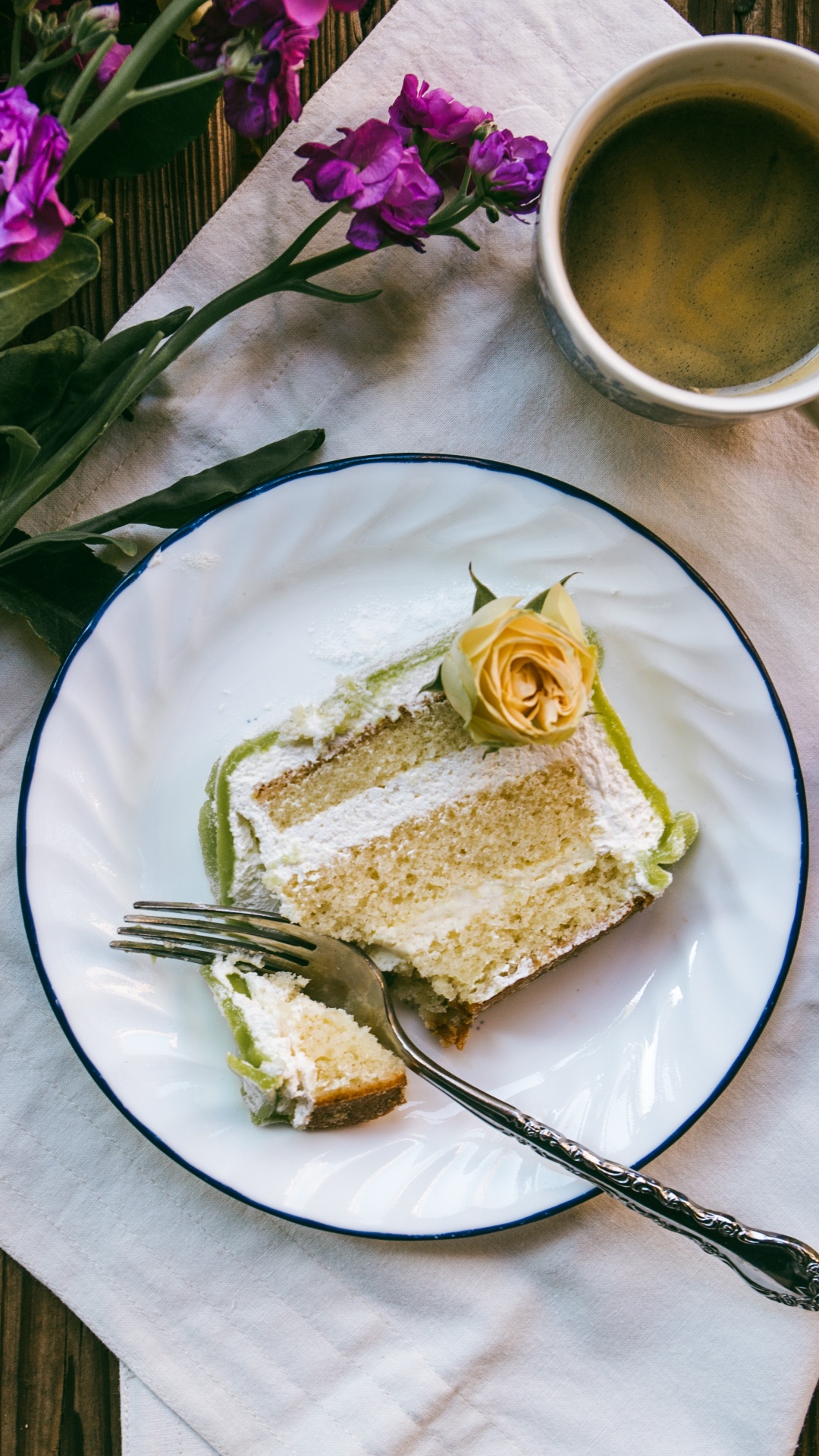 Sliced Cake on White Ceramic Plate Beside Silver Fork. Wallpaper in 1080x1920 Resolution