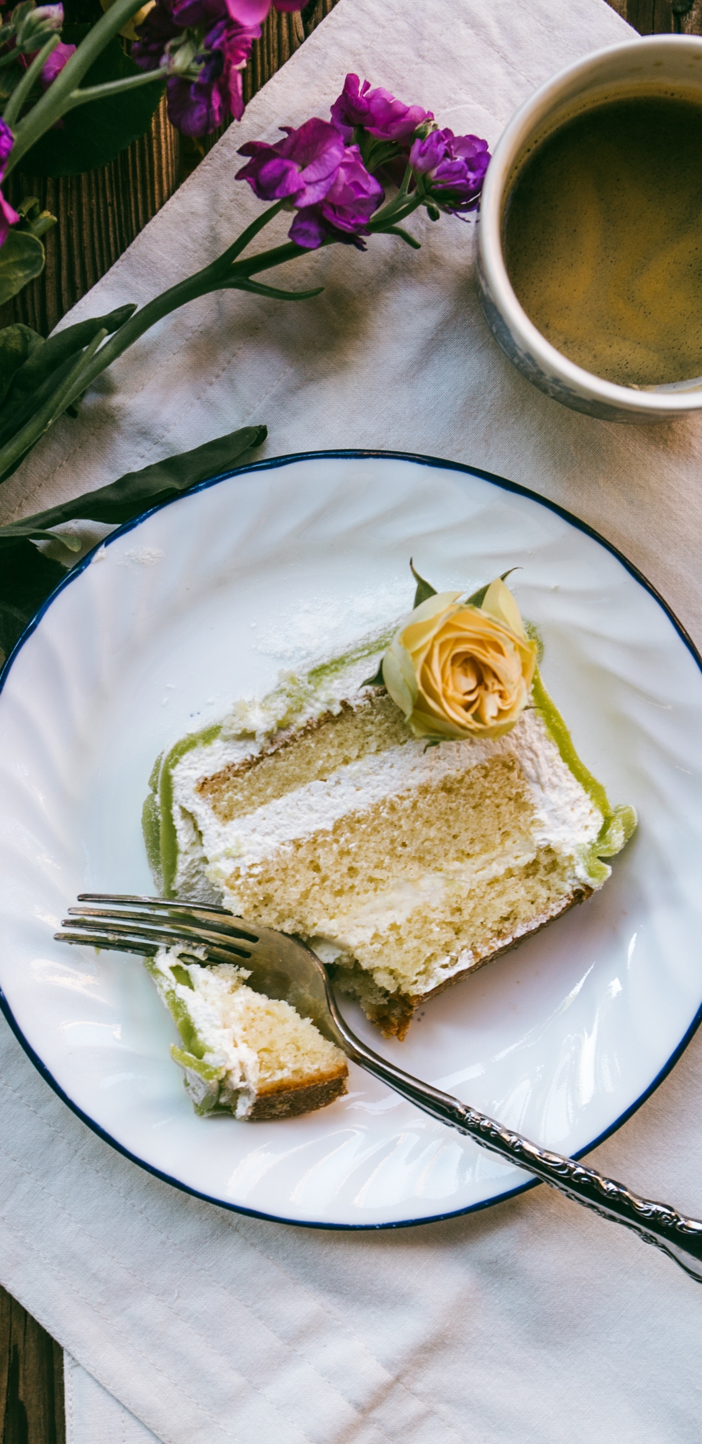 Sliced Cake on White Ceramic Plate Beside Silver Fork. Wallpaper in 1440x2960 Resolution